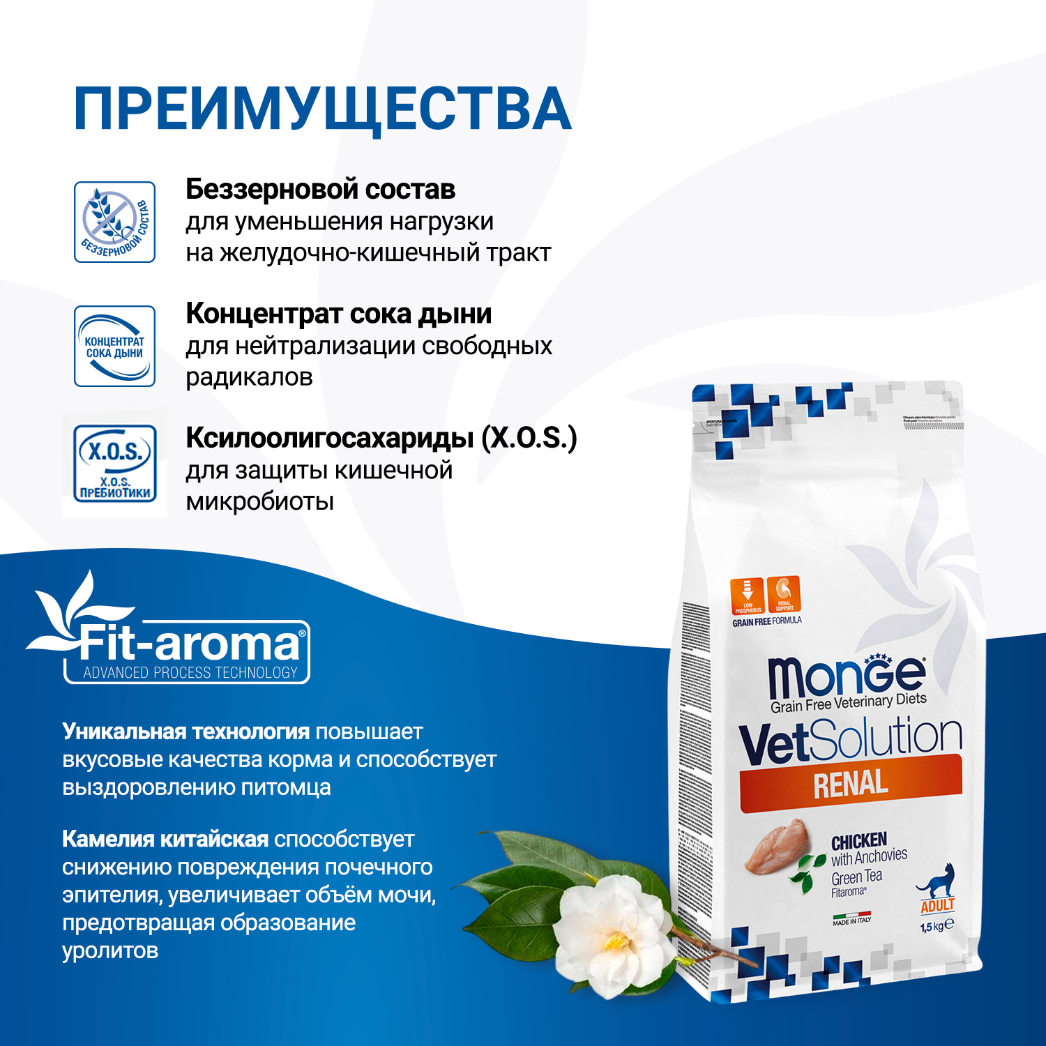 Диетический корм Monge VetSolution Cat Renal Ренал для кошек при ХПН 1,5 кг