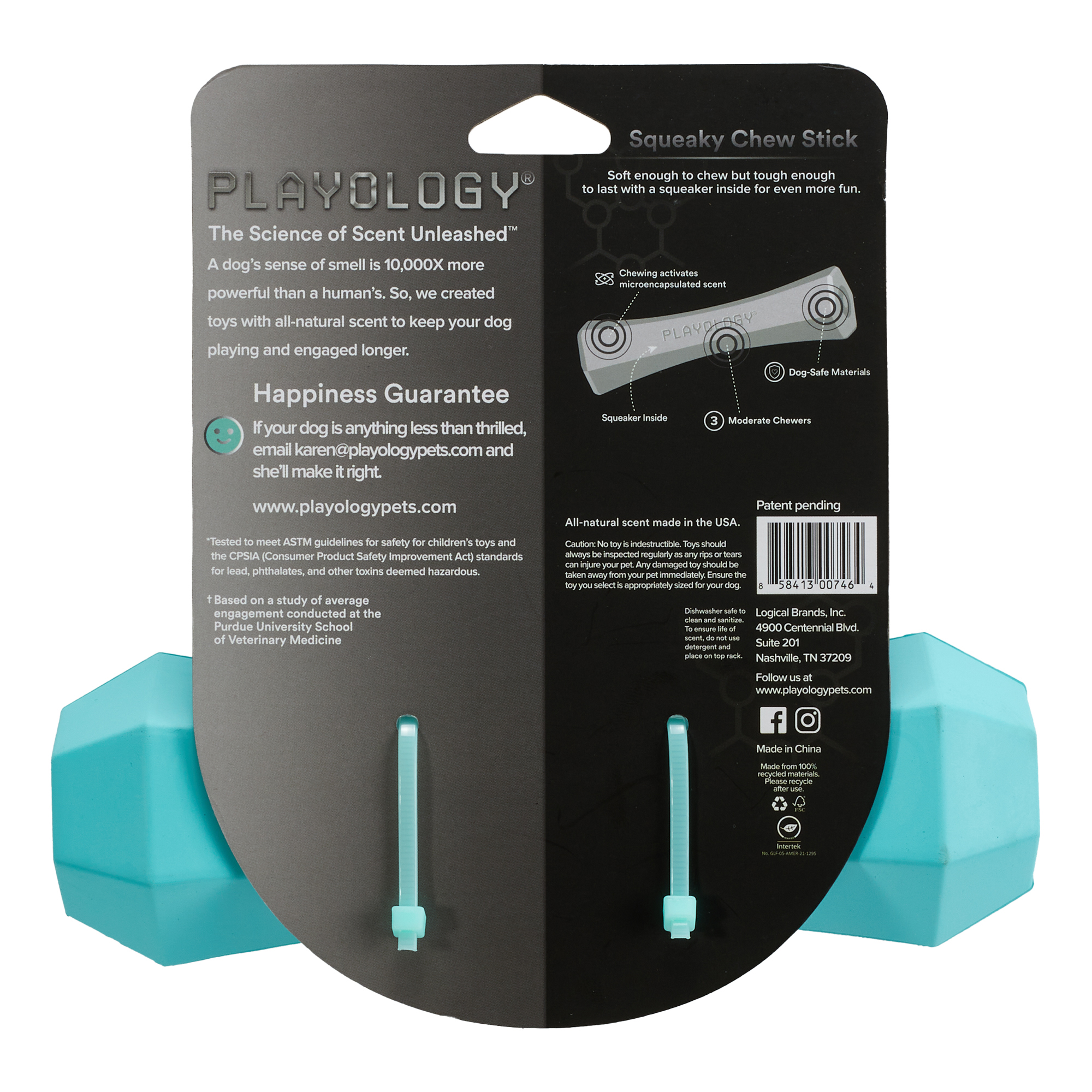 Playology  жевательная палочка SQUEAKY CHEW STICK для собак средних и крупных пород с ароматом арахиса, большая, цвет голубой СКИДКА 50%