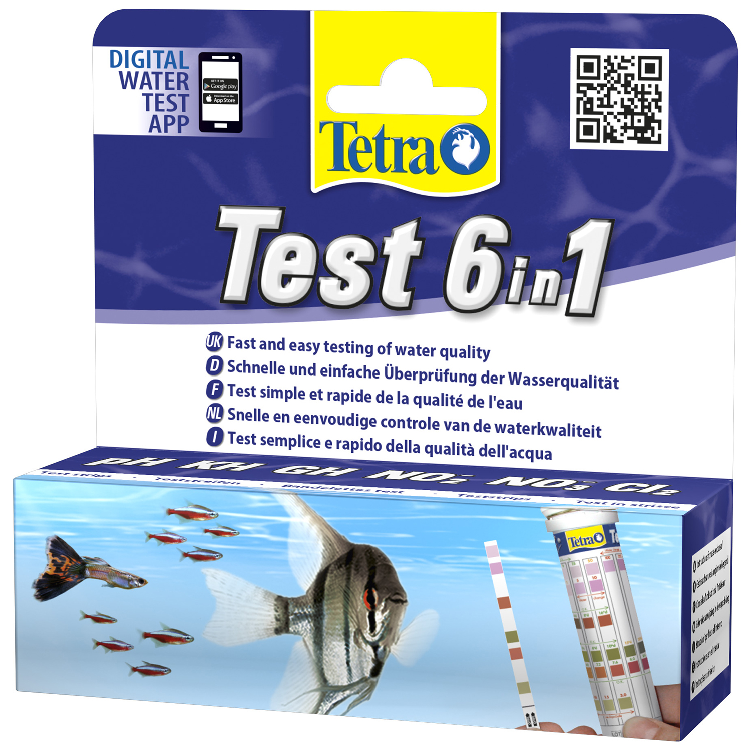 TetraTest 6 в 1 GH/KH/NO2/NO3/pH/Cl полоски для пресной воды 25 шт.