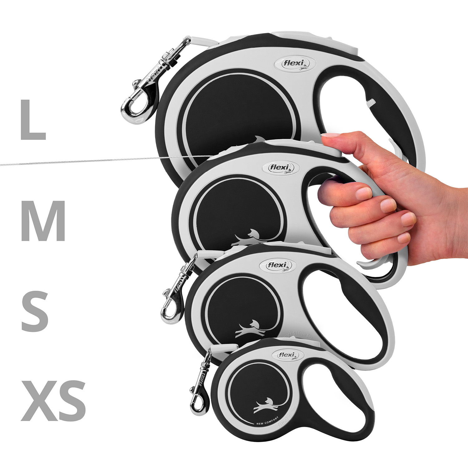 flexi рулетка NEW LINE Comfort S (до 15 кг) лента 5 м серый/черный