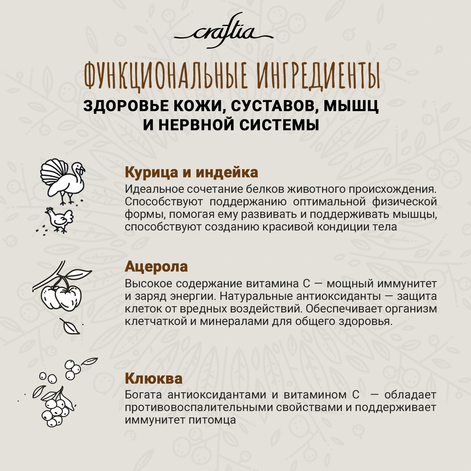 Сухой корм CRAFTIA NATURA для взрослых собак средних и крупных пород из курицы и индейки 640 г