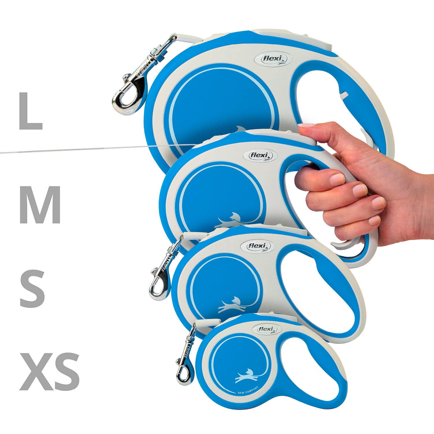 flexi рулетка NEW LINE Comfort XS (до 12 кг) лента 3 м серый/синий