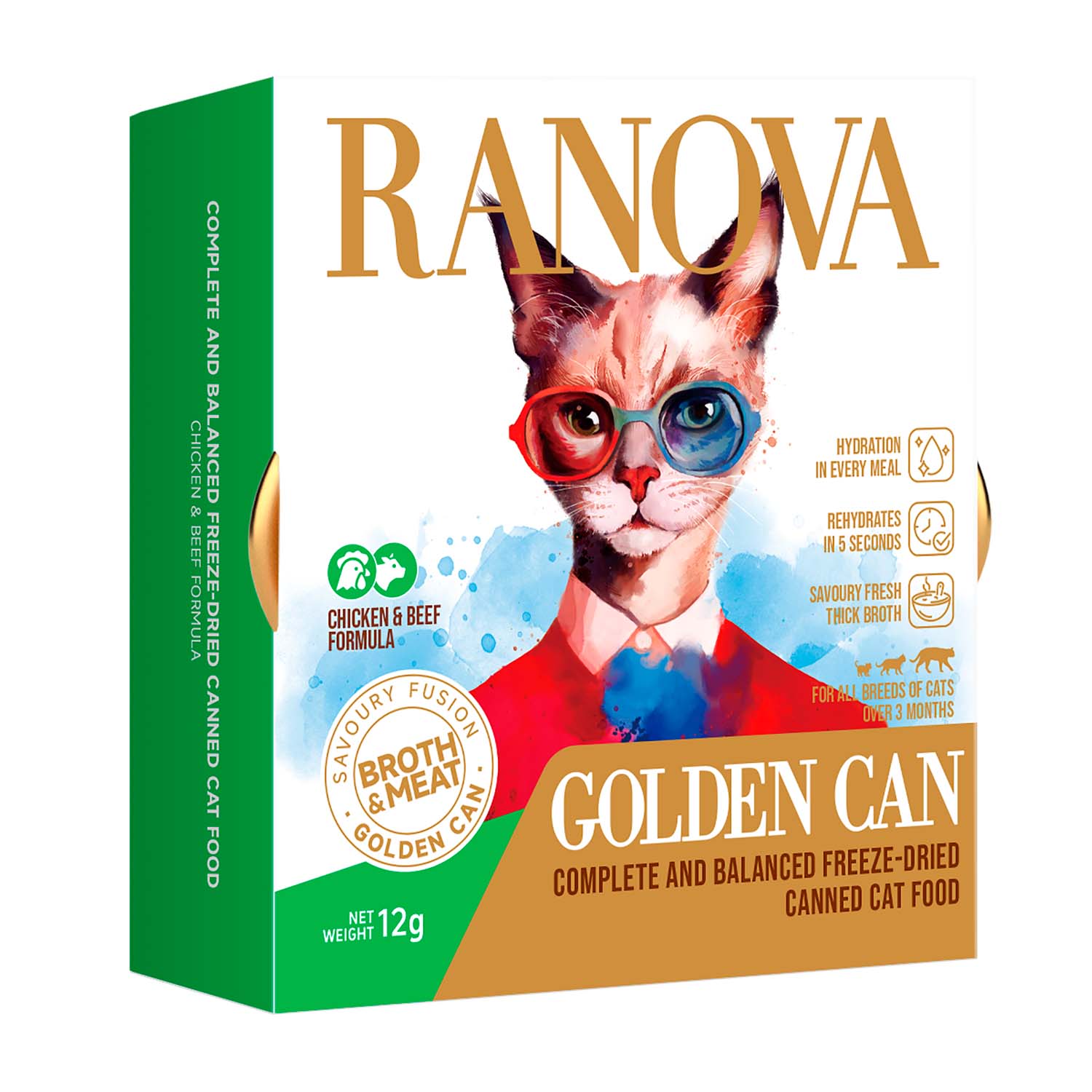 Полнорационный сухой (сублимированный) корм Ranova для кошек консервированный с курицей и говядиной, 12 г