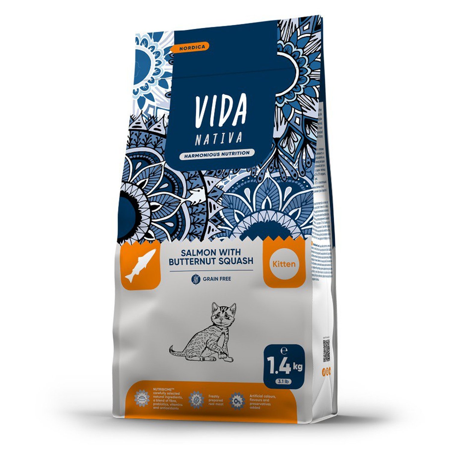 Сухой корм VIDA NATIVA для котят из лосося с мускатной тыквой 1,4 кг