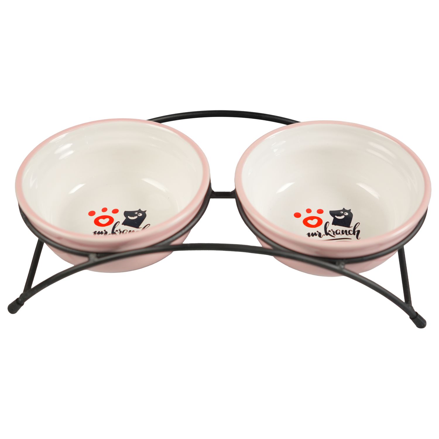 Миски Mr.Kranch на подставке для собак и кошек двойные 2x290 мл с лапкой розовые