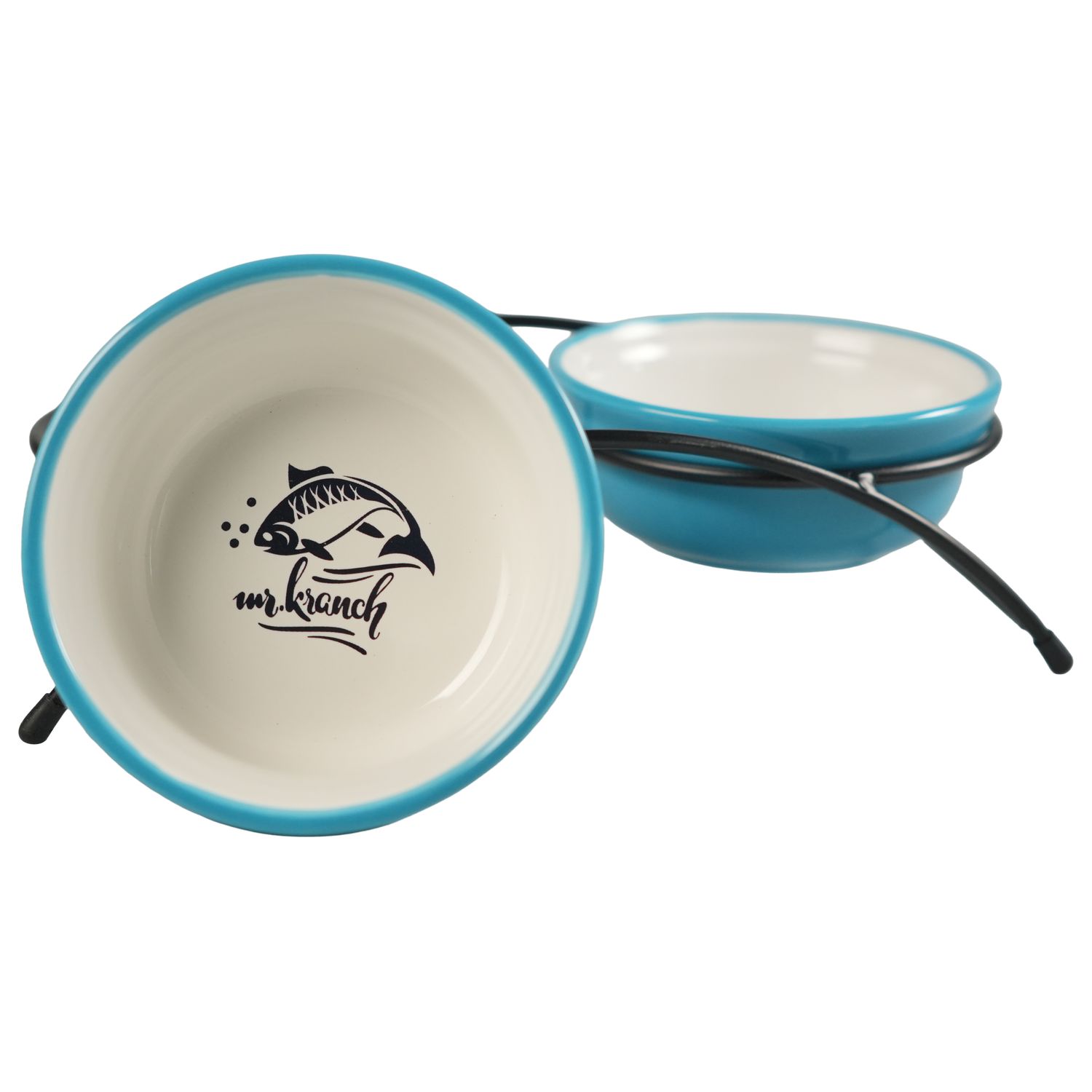 Миски Mr.Kranch на подставке для собак и кошек двойные 2x290 мл fish&chips голубые