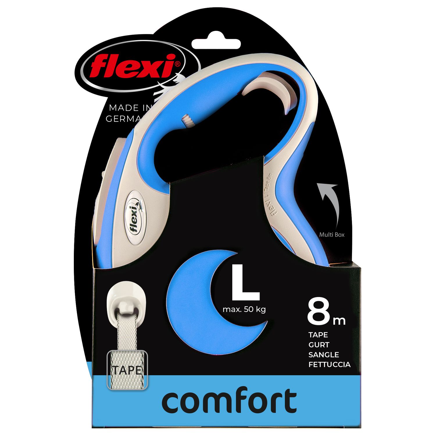 flexi рулетка NEW LINE Comfort L (до 50 кг) лента 8 м серый/синий