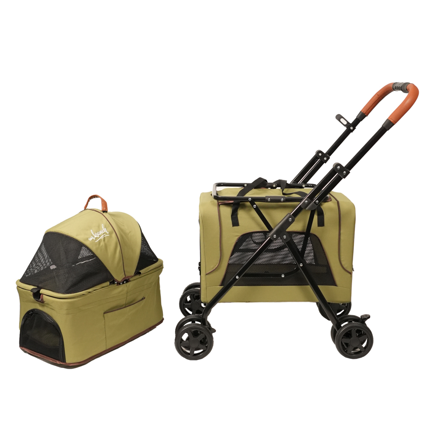 Коляска прогулочная Mr.Kranch для собак и кошек двойная (макс. нагрузка 10+10 кг) оливковая
