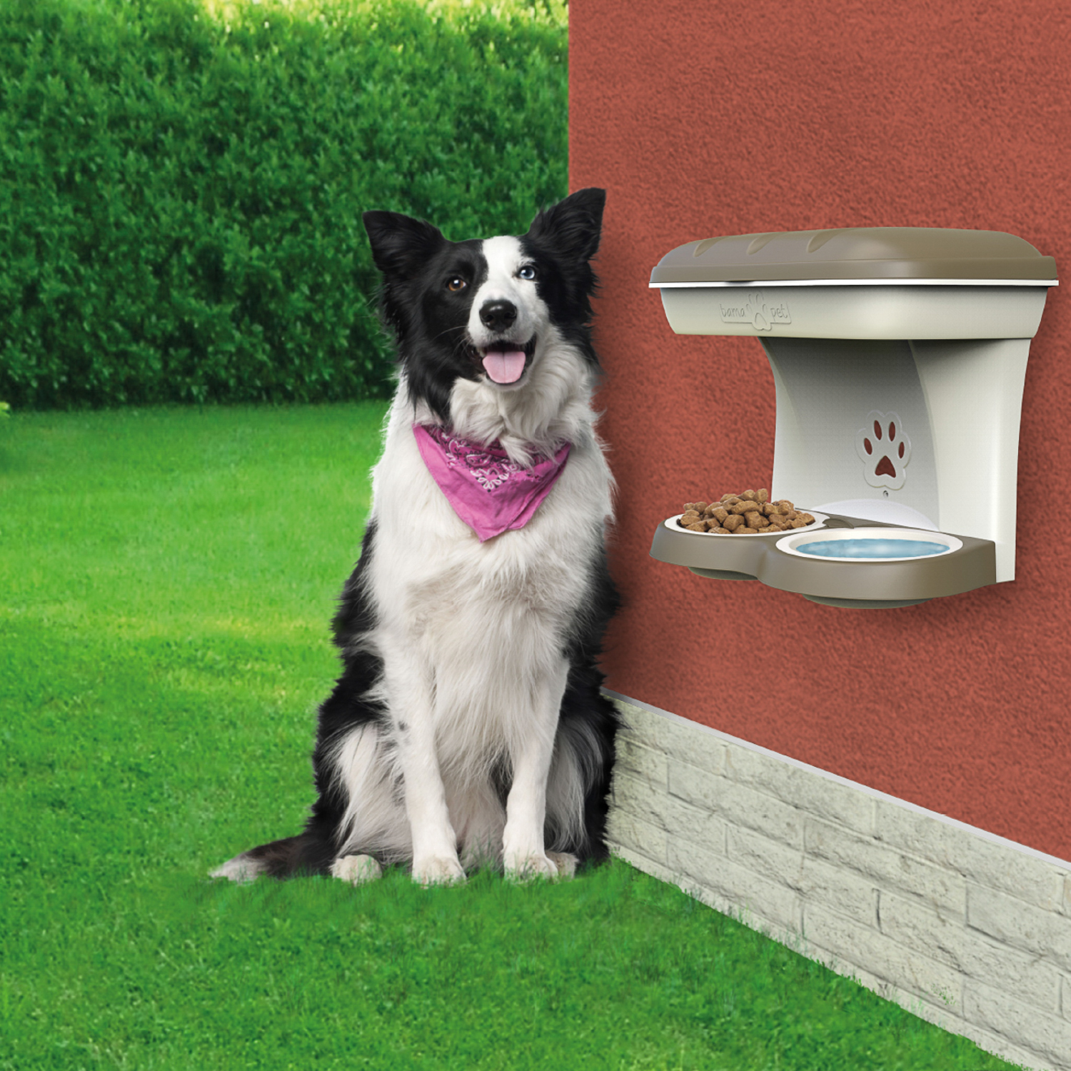 BAMA PET миска для собак настенная двойная 1600 мл 48х27х42h см, бежевая СКИДКА 50%