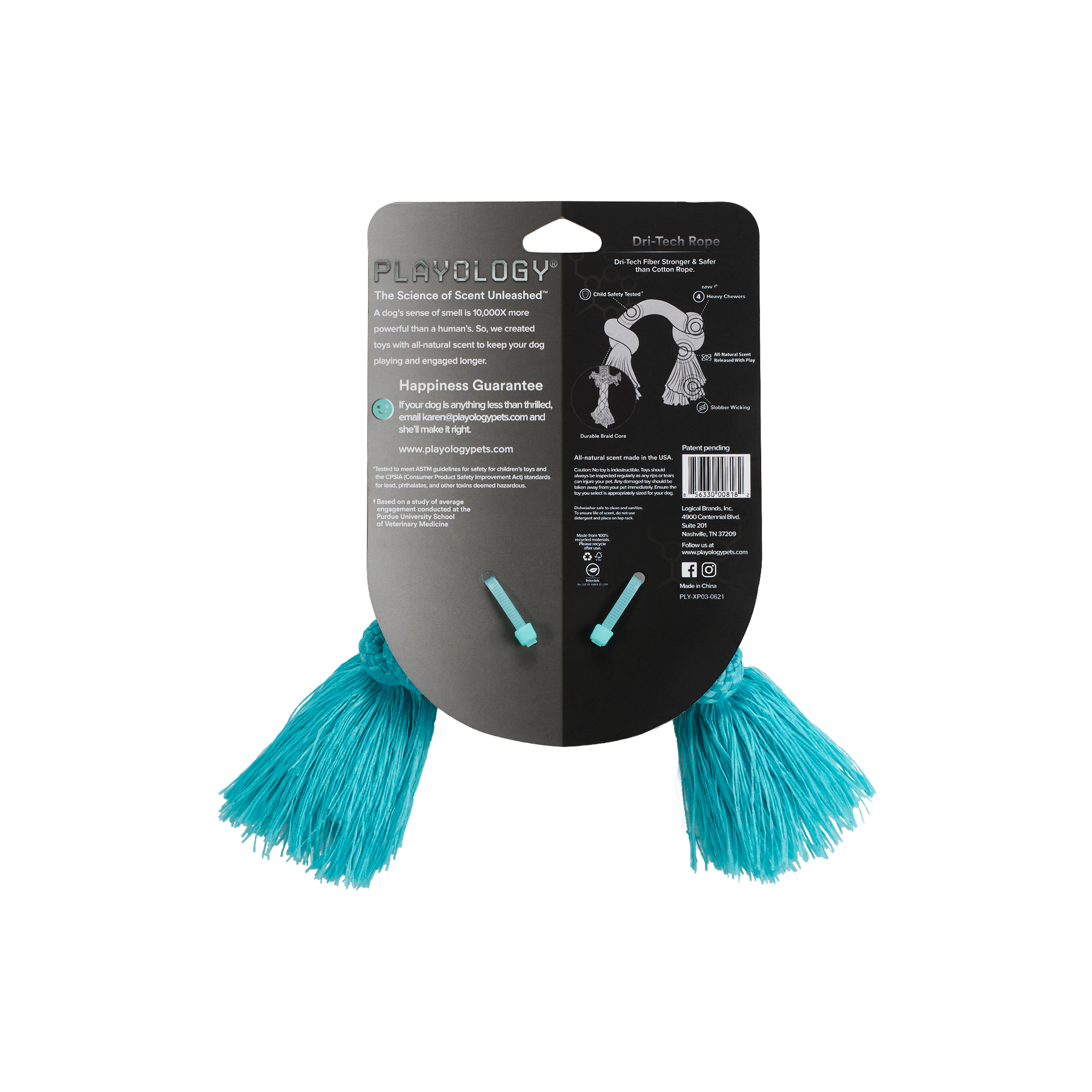 Playology жевательный канат DRI-TECH ROPE для собак мелких пород с ароматом арахиса, маленький, цвет голубой СКИДКА 50%