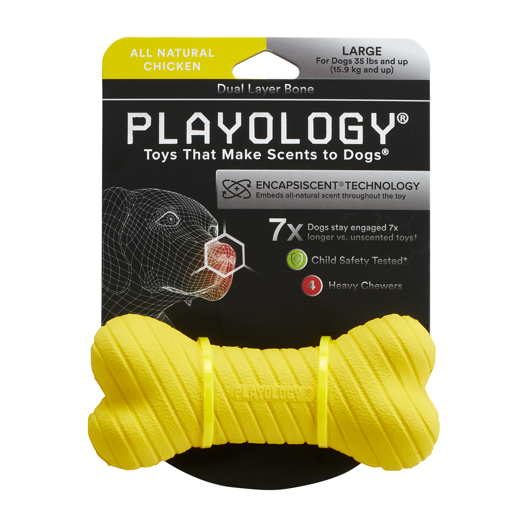 Playology двухслойная жевательная косточка DUAL LAYER BONE для собак средних и крупных пород с ароматом курицы, большая, цвет желтый СКИДКА 50%