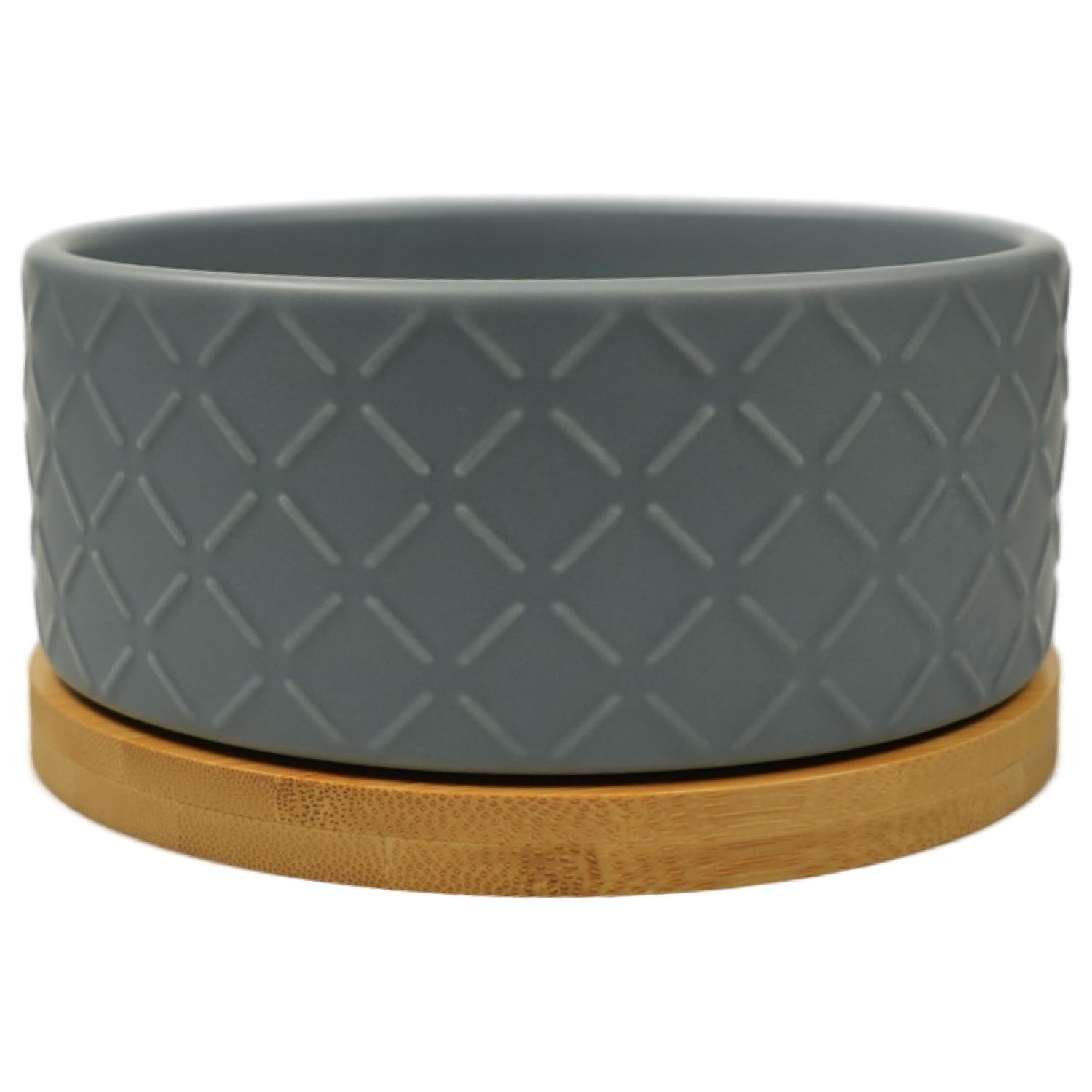 Миска Mr.Kranch Bamboo керамическая серая на бамбуковой подставке 860 мл