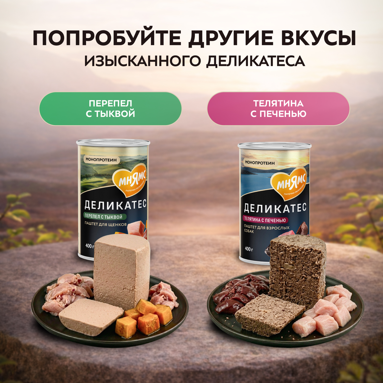Влажный корм Мнямс Деликатес Паштет из индейки с уткой для собак всех пород "Турдакен по-британски" 400 г