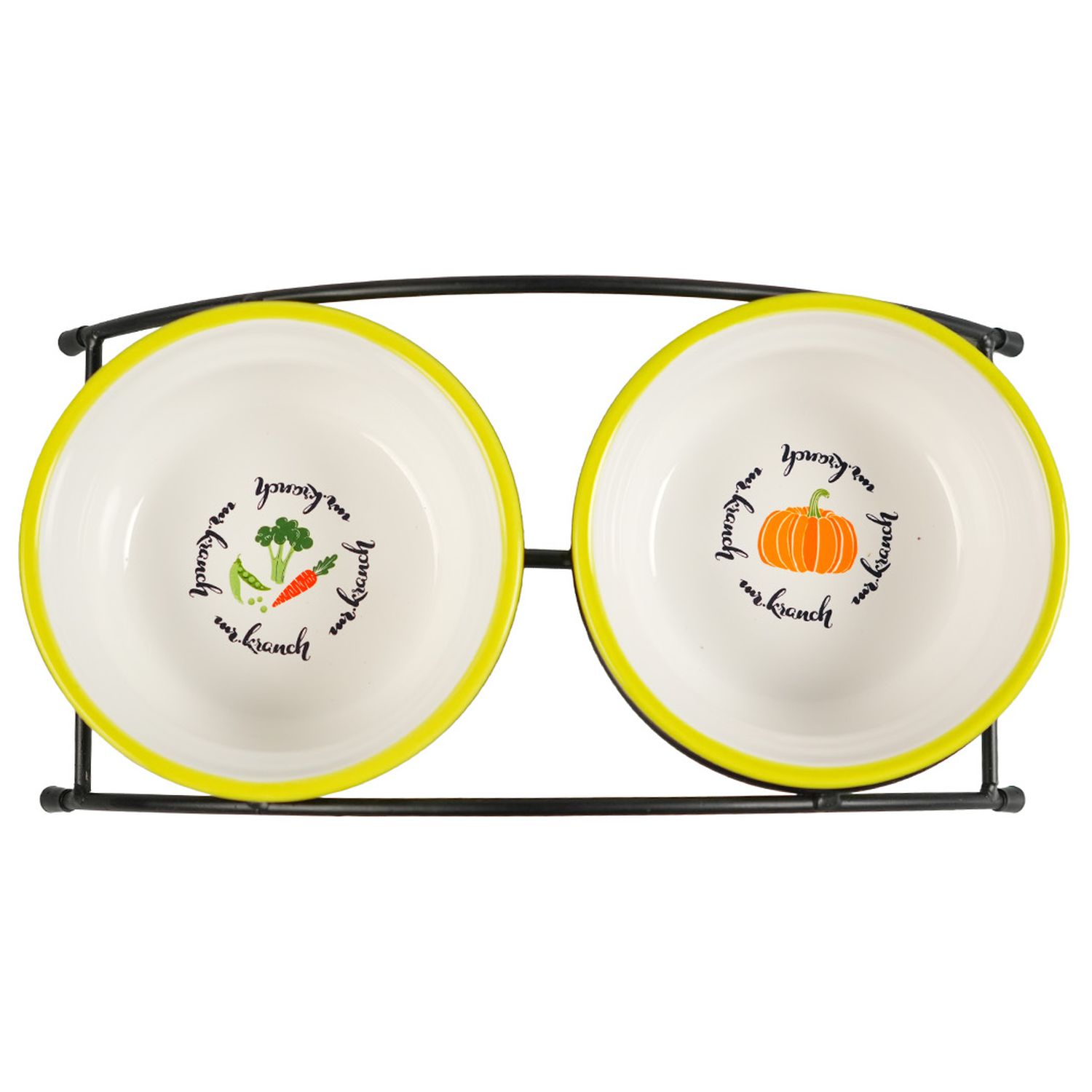 Миски Mr.Kranch на подставке для собак и кошек двойные 2x290 мл летние овощи салатовые