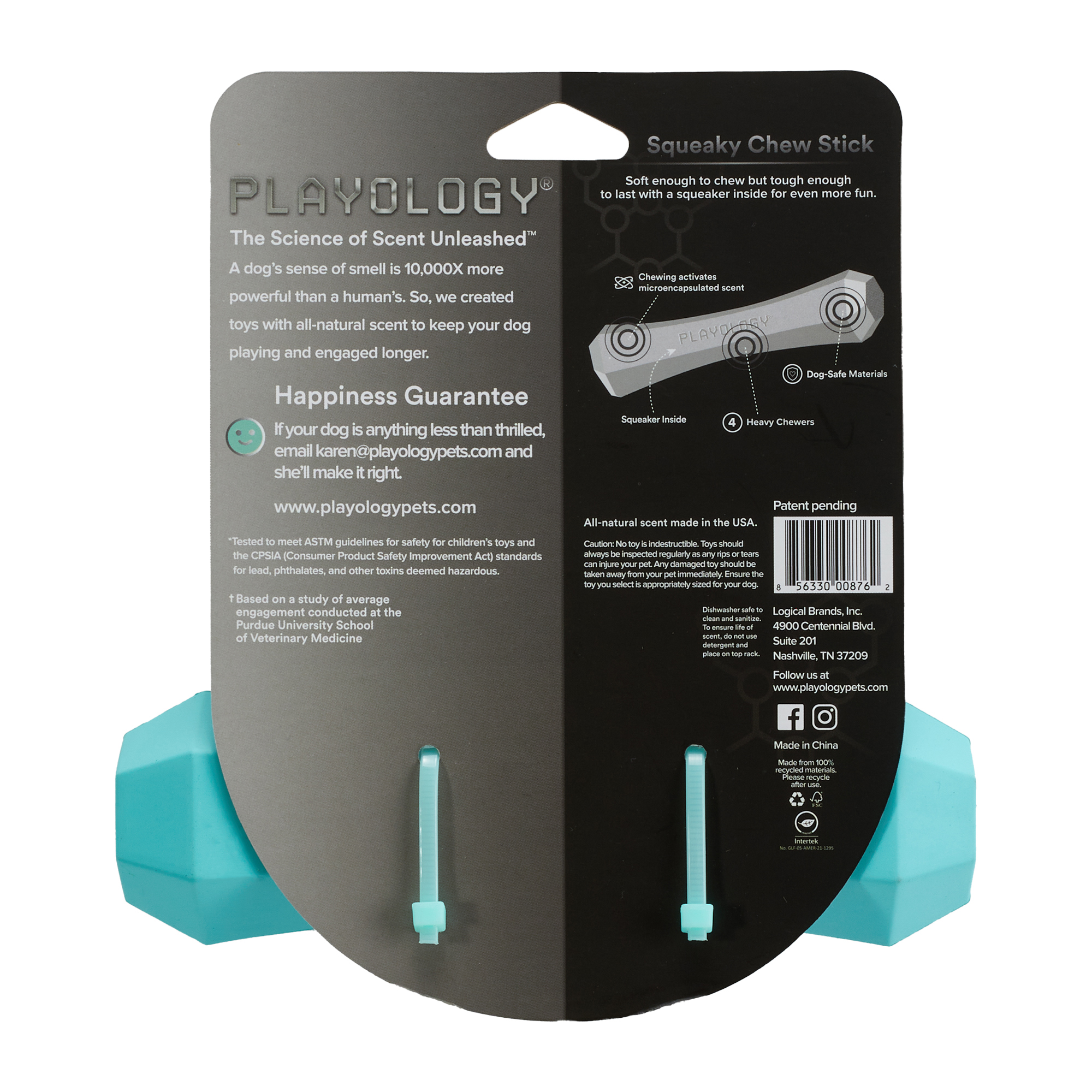 Playology  жевательная палочка SQUEAKY CHEW STICK для собак средних пород с ароматом арахиса, средняя, цвет голубой СКИДКА 50%