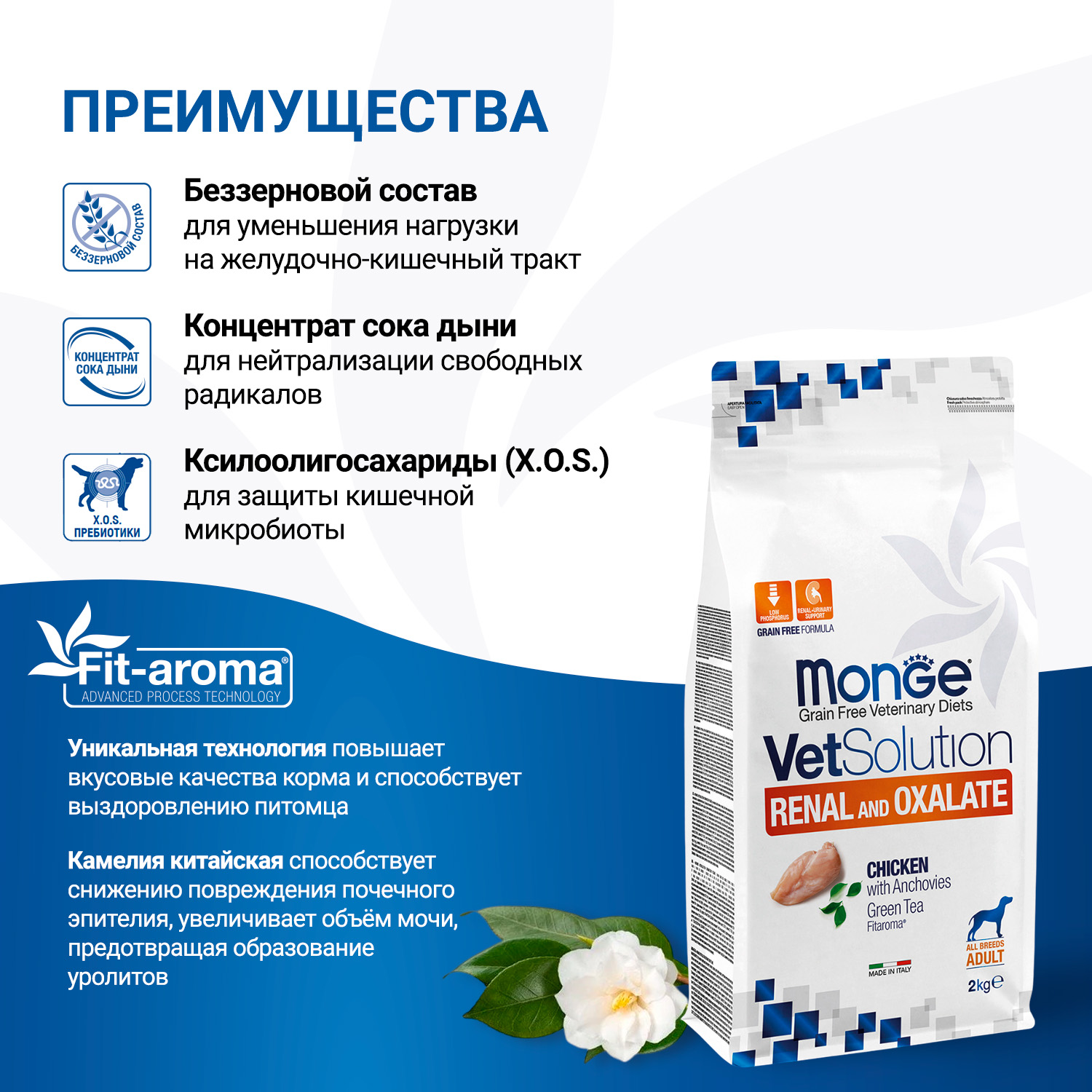 Диетический корм Monge VetSolution Dog Renal and Oxalate Ренал и Оксалат для собак при ХПН 2 кг