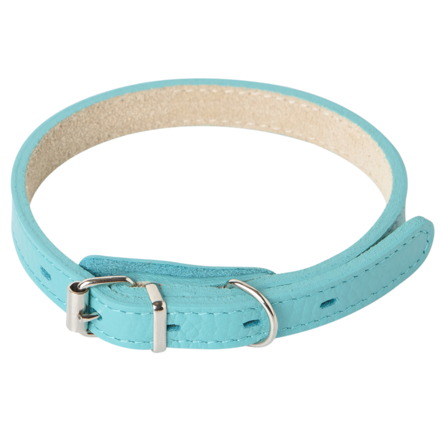Ошейник Mr.Kranch для собак из натуральной кожи прямой 17-20см бирюзовый СКИДКА 40%