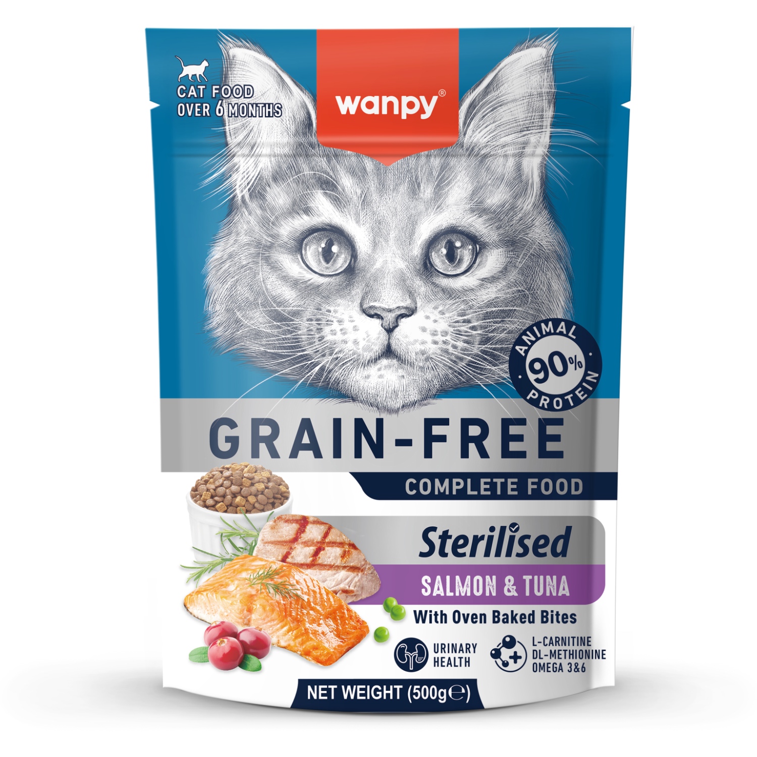 Сухой корм Wanpy Cat беззерновой с лососем и тунцом для стерилизованных кошек 500 г
