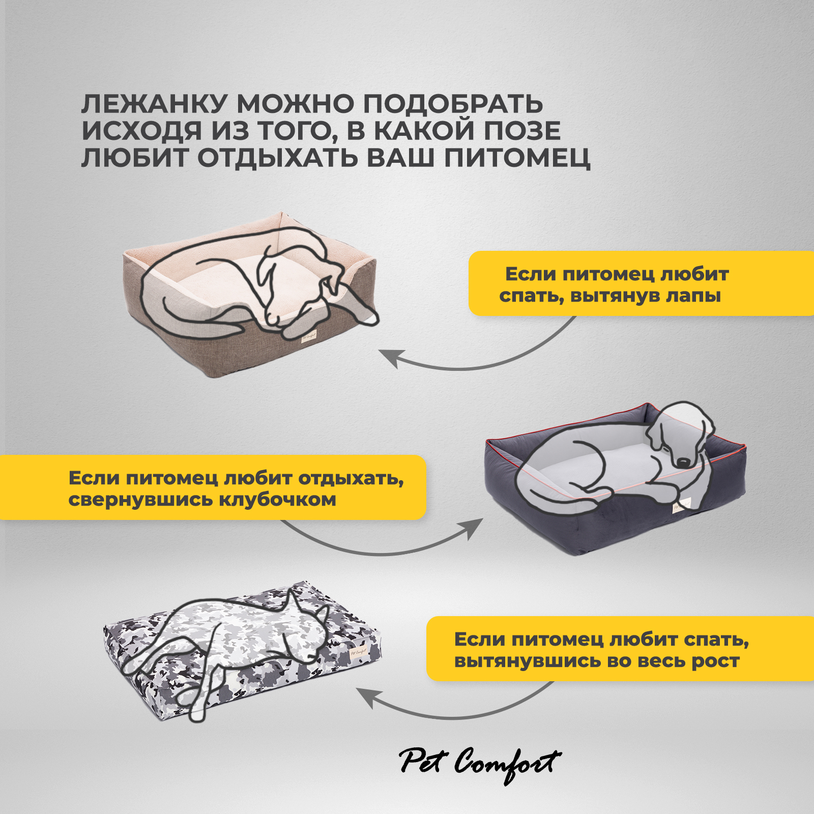Лежанка Pet Comfort для собак крупных пород, Alpha Mirandus 17, размер L, 85х105 см, серый СКИДКА 50%