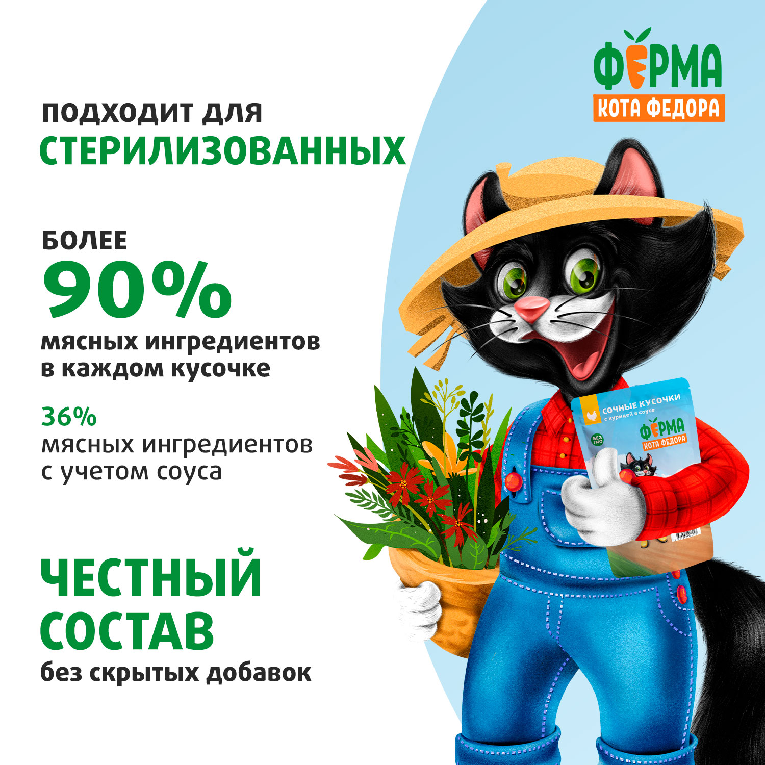 Влажный корм Ферма кота Фёдора сочные кусочки для кошек с курицей 85г