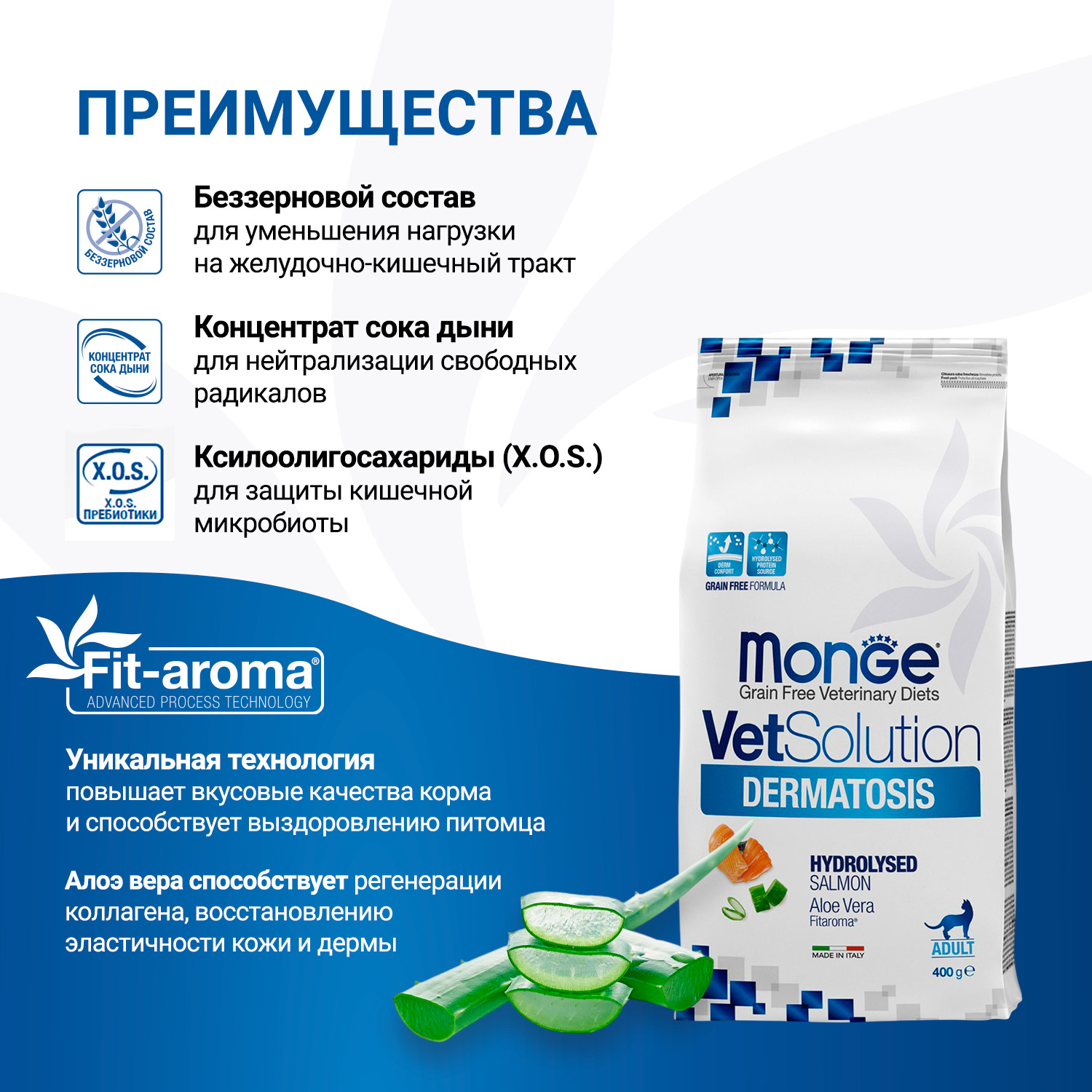 Диетический корм Monge VetSolution Cat Dermatosis Дерматозис для кошек при заболеваниях кожи 400 г