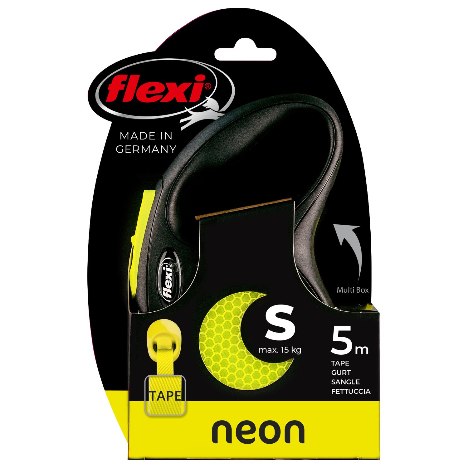 flexi рулетка Neon New S (до 15 кг) лента 5 м, светоотражающая, желтый неон