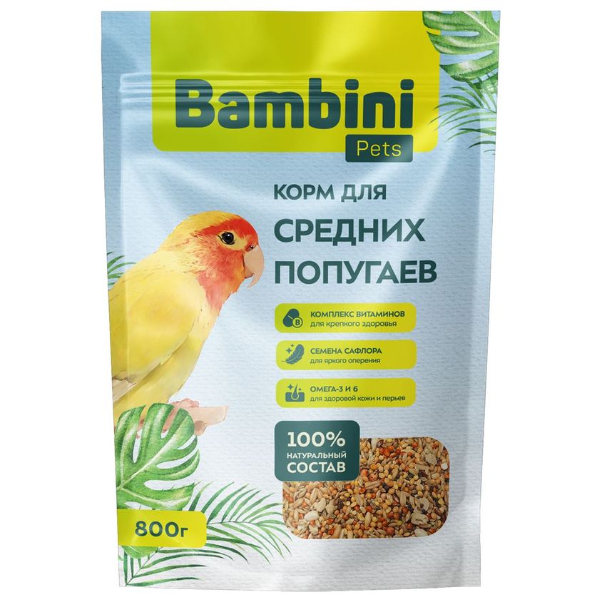 Корм Bambini Pets для средних попугаев, 800 г