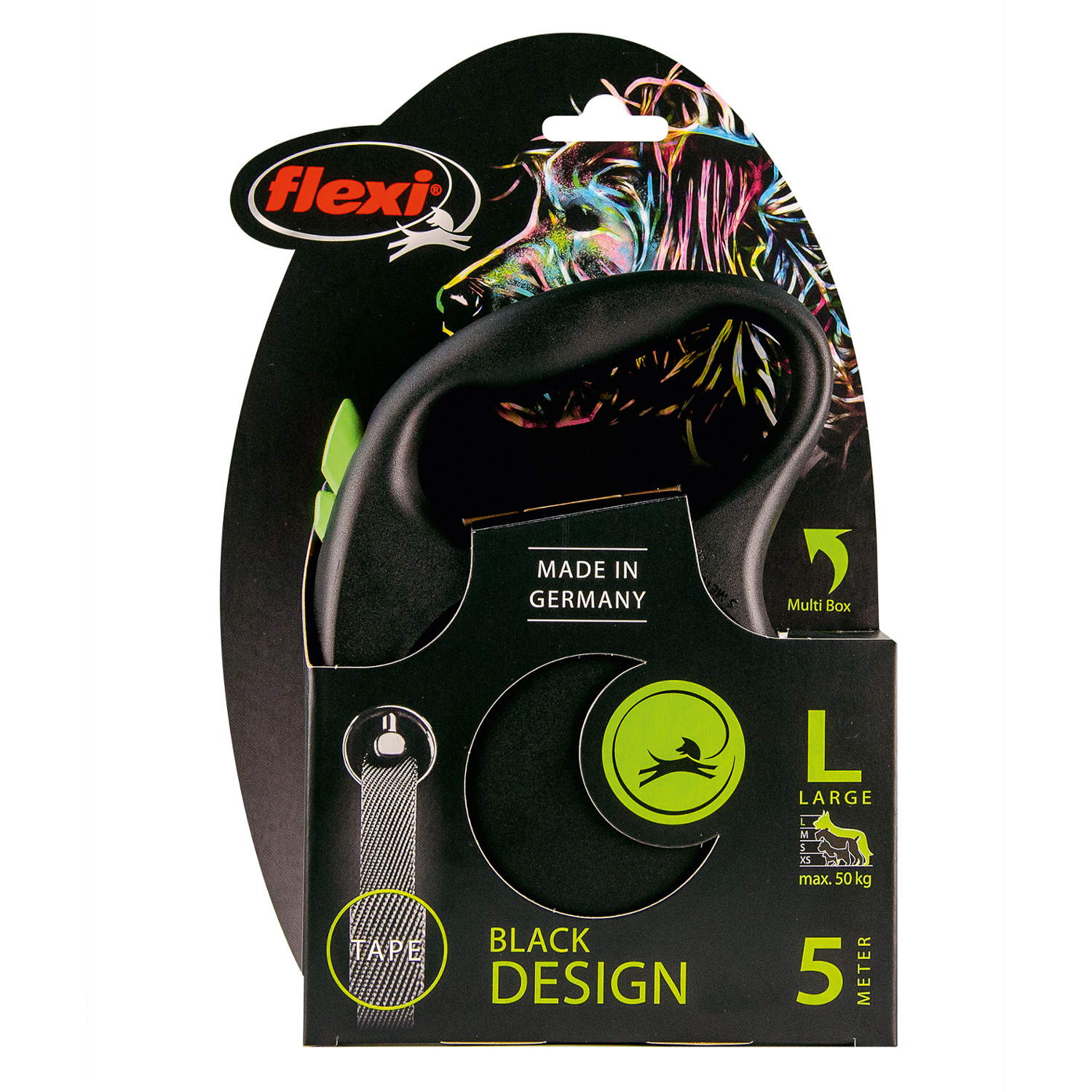 flexi рулетка Black Design L (до 50 кг) 5 м лента черный/зеленый