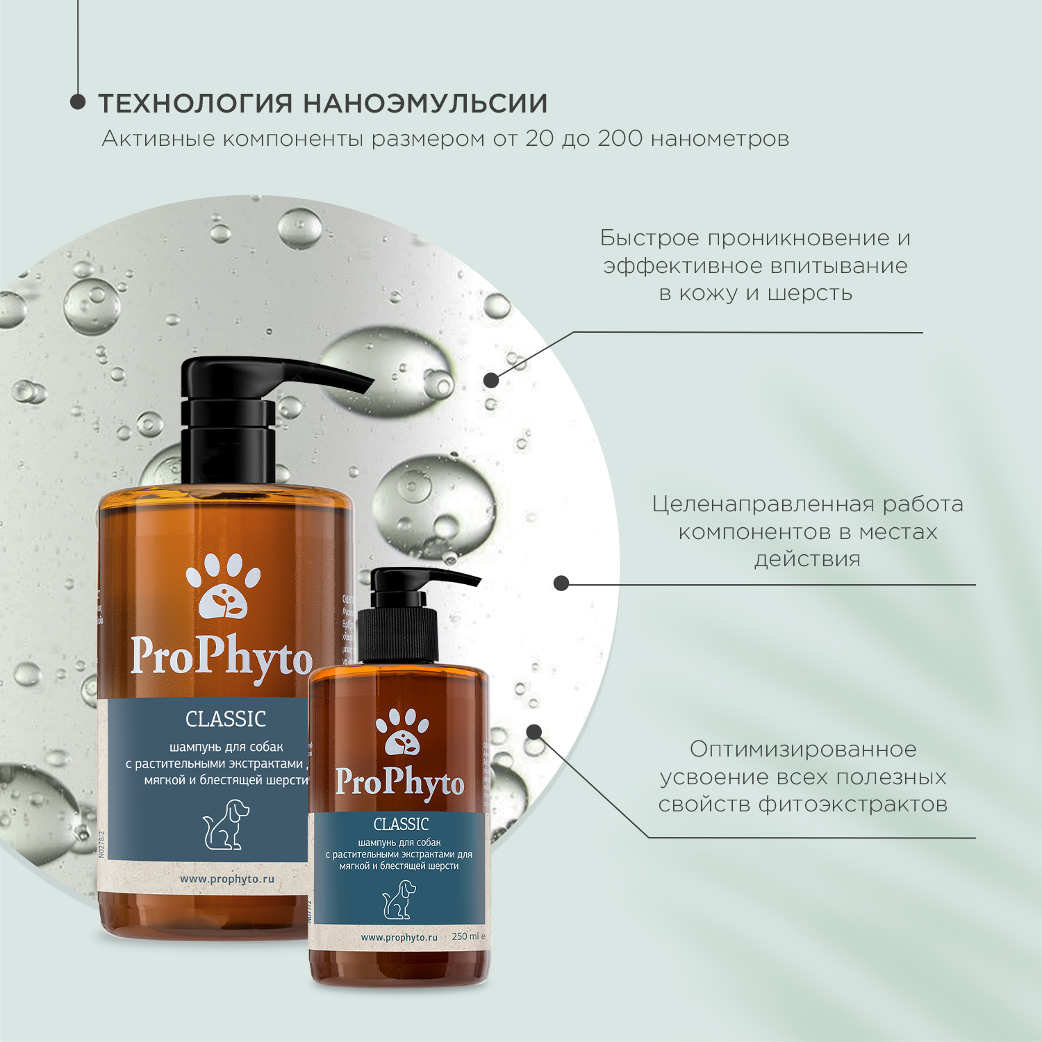 Жидкий шампунь ProPhyto CLASSIC SHAMPOO с растительными экстрактами для блеска и мягкости шерсти собак, 500 мл