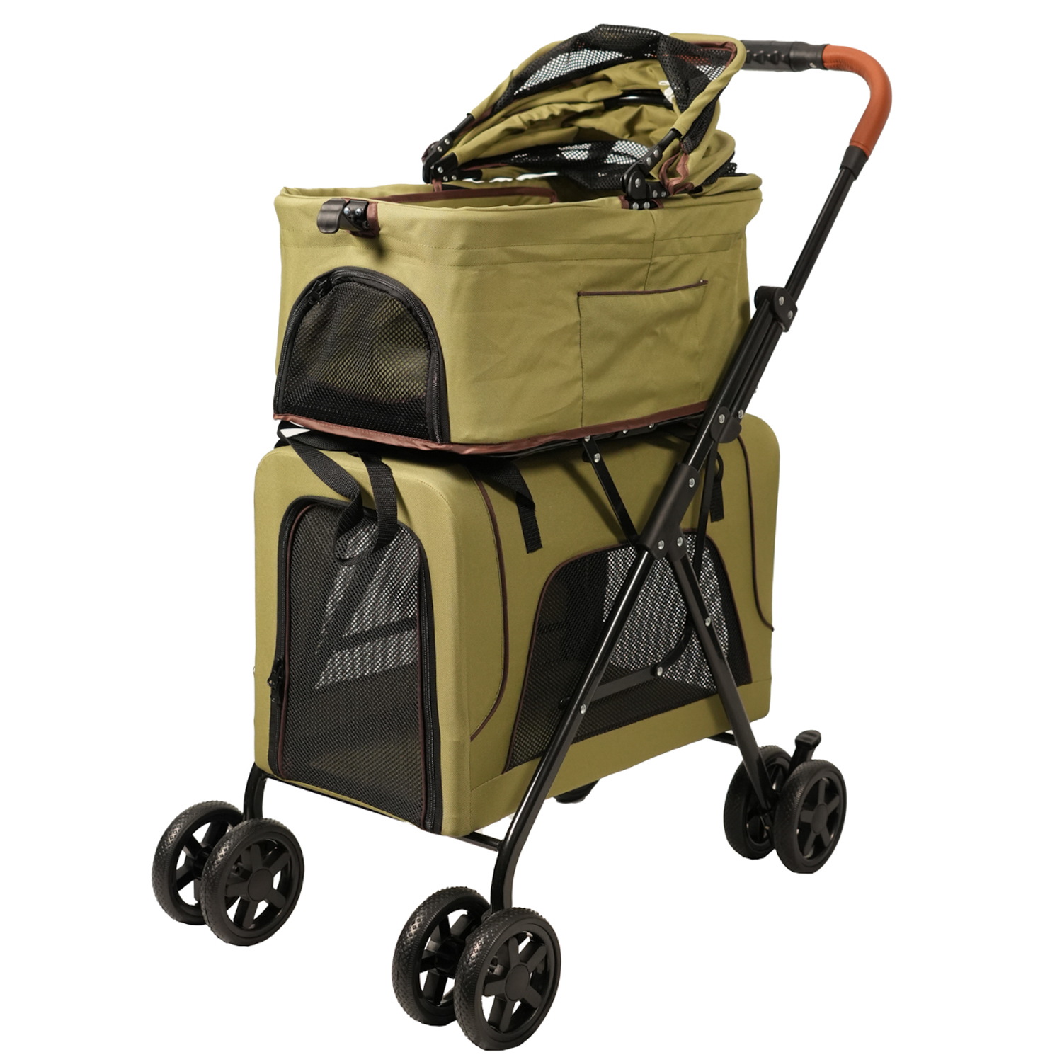 Коляска прогулочная Mr.Kranch для собак и кошек двойная (макс. нагрузка 10+10 кг) оливковая