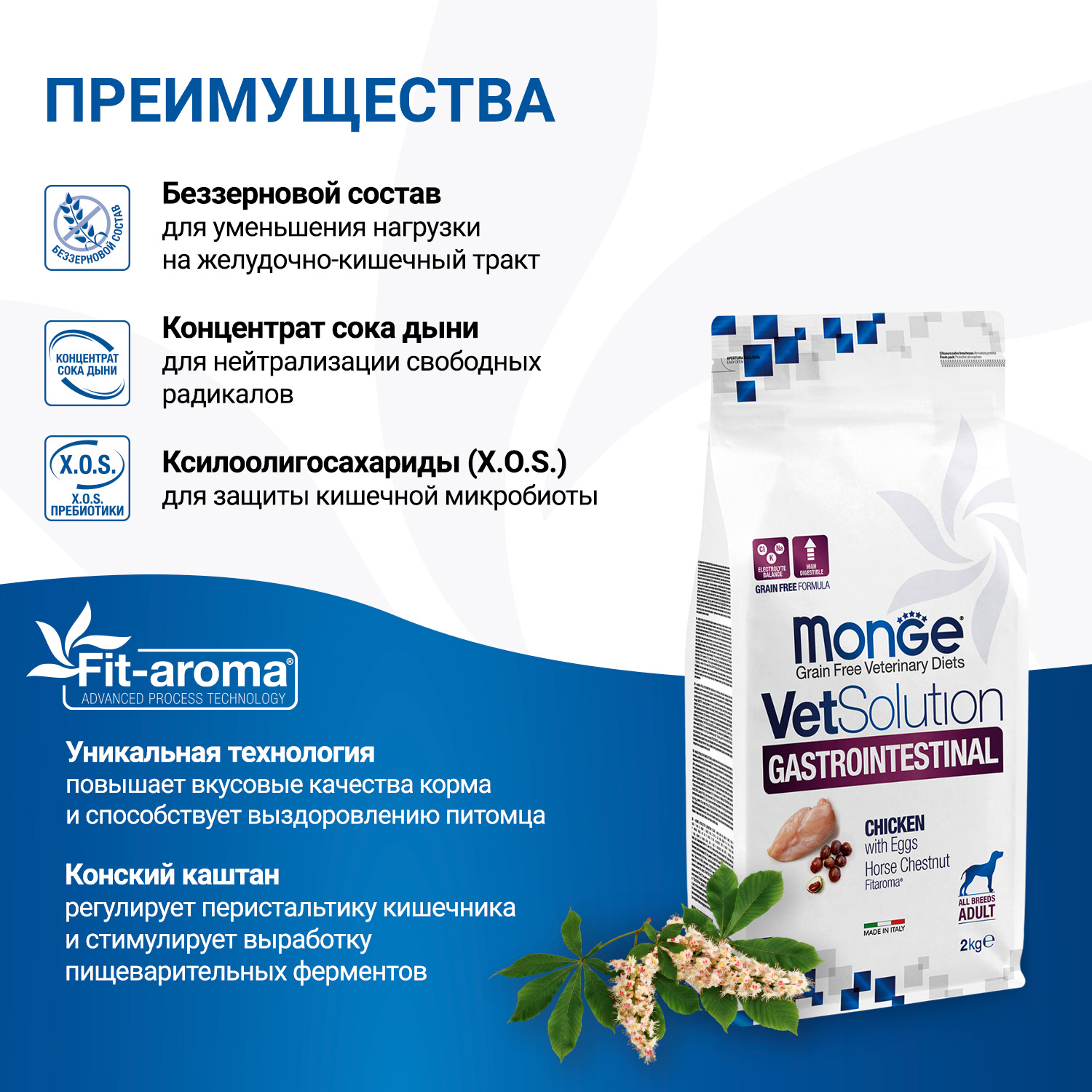Диетический корм Monge VetSolution Dog Gastrointestinal Гастроинтестинал для собак при заболеваниях ЖКТ 2 кг