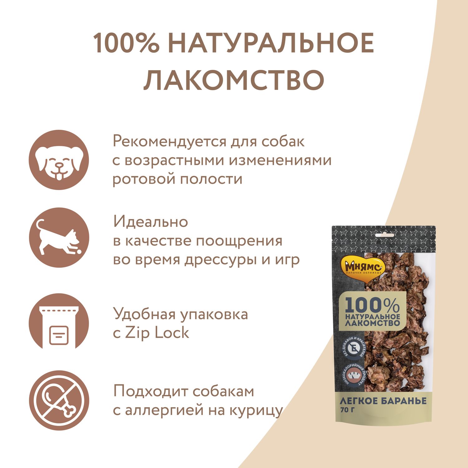 Лакомство Мнямс На каждый день для собак Легкое баранье 70 г