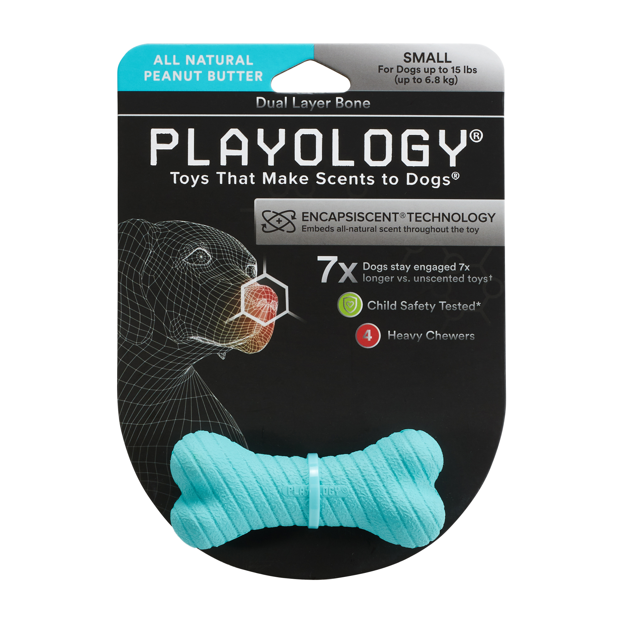 Playology двухслойная жевательная косточка DUAL LAYER BONE для собак мелких пород с ароматом арахиса, маленькая, цвет голубой СКИДКА 50%
