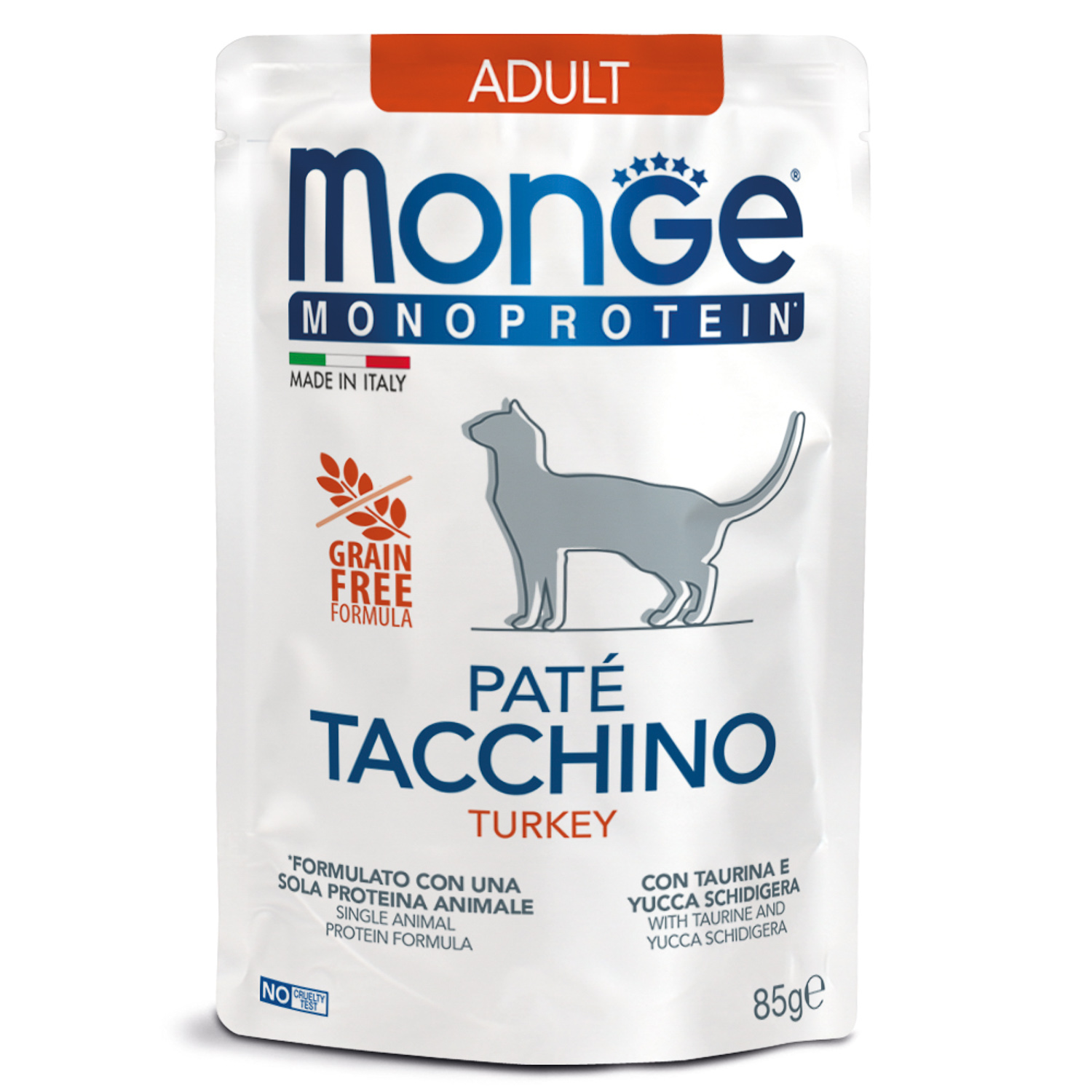 Влажный корм Monge Cat Monoprotein для взрослых кошек, из индейки, паучи 85 г