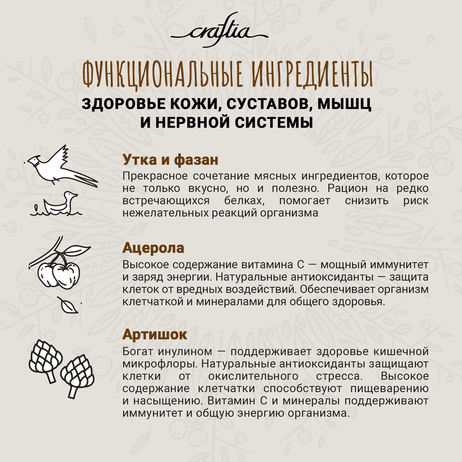 Сухой корм CRAFTIA NATURA для взрослых собак средних и крупных пород из утки с фазаном 7 кг