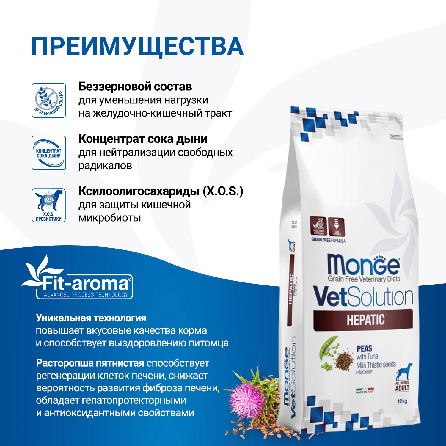 Диетический корм Monge VetSolution Dog Hepatic Гепатик для собак при заболеваниях печени 12 кг