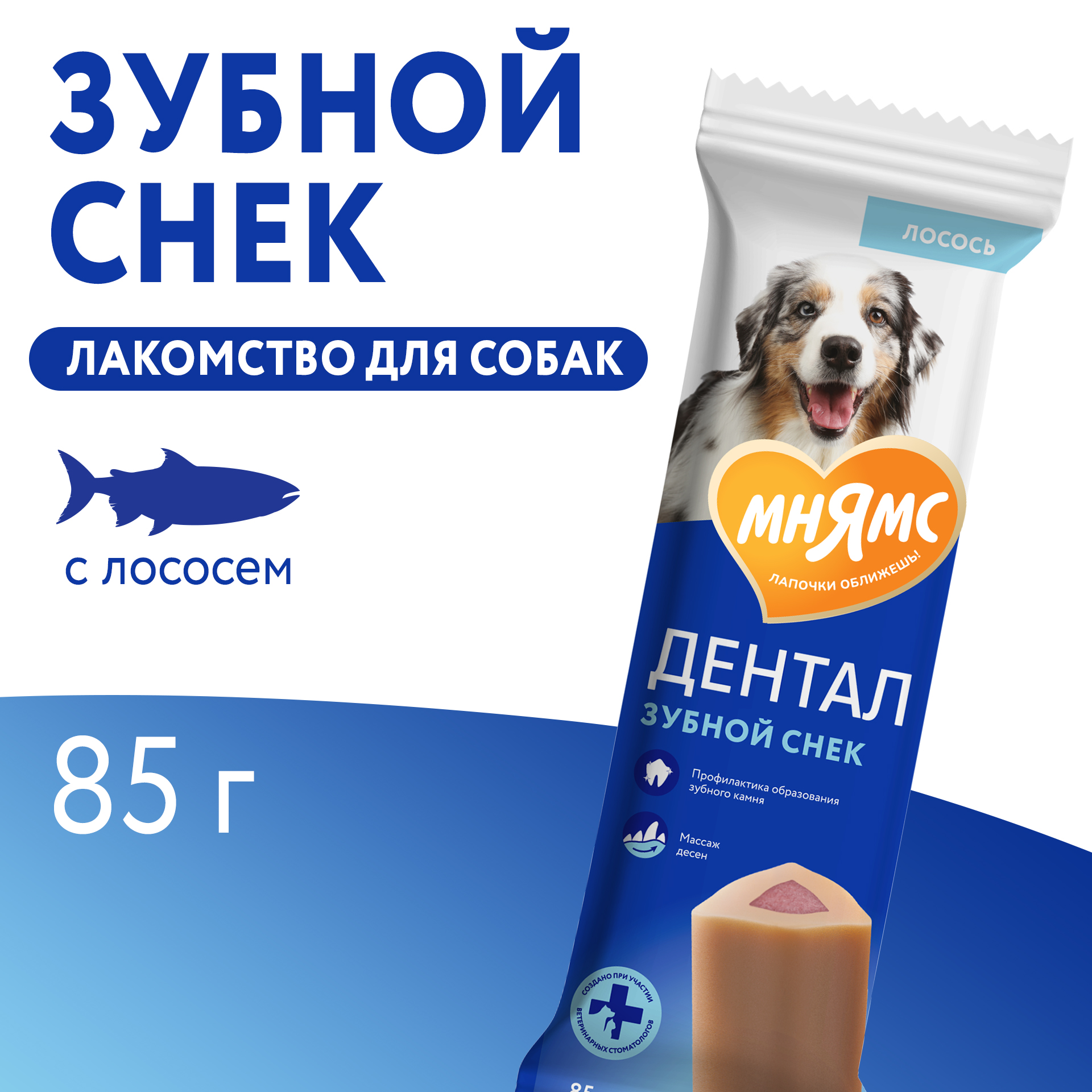 Лакомство Мнямс ДЕНТАЛ для собак "Зубной снек" с лососем 85г