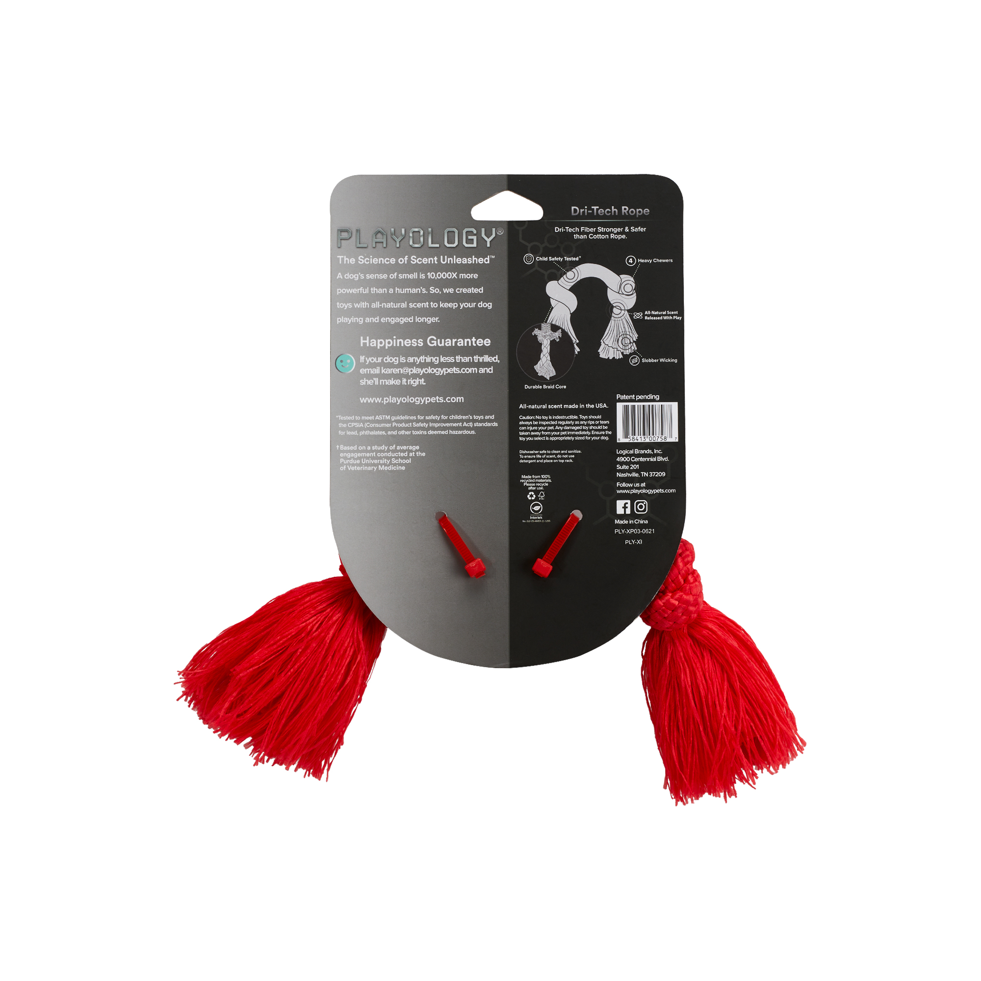 Playology жевательный канат DRI-TECH ROPE для собак мелких пород с ароматом говядины, маленький, цвет красный СКИДКА 50%
