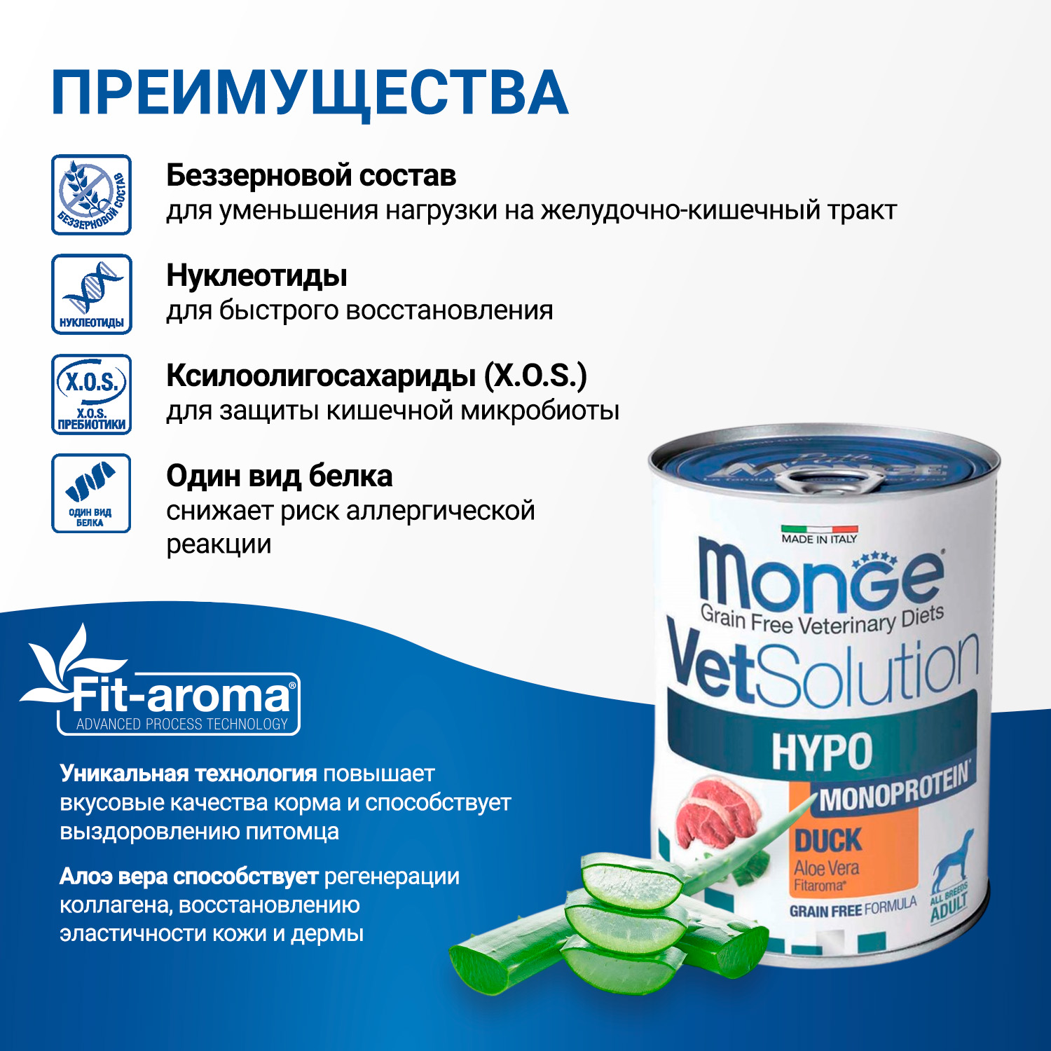Диетический корм Monge VetSolution Dog Hypo Monoprotein DUCK Гипо монопротеин с уткой для собак для снижения реакции пищевой непереносимости 400 г