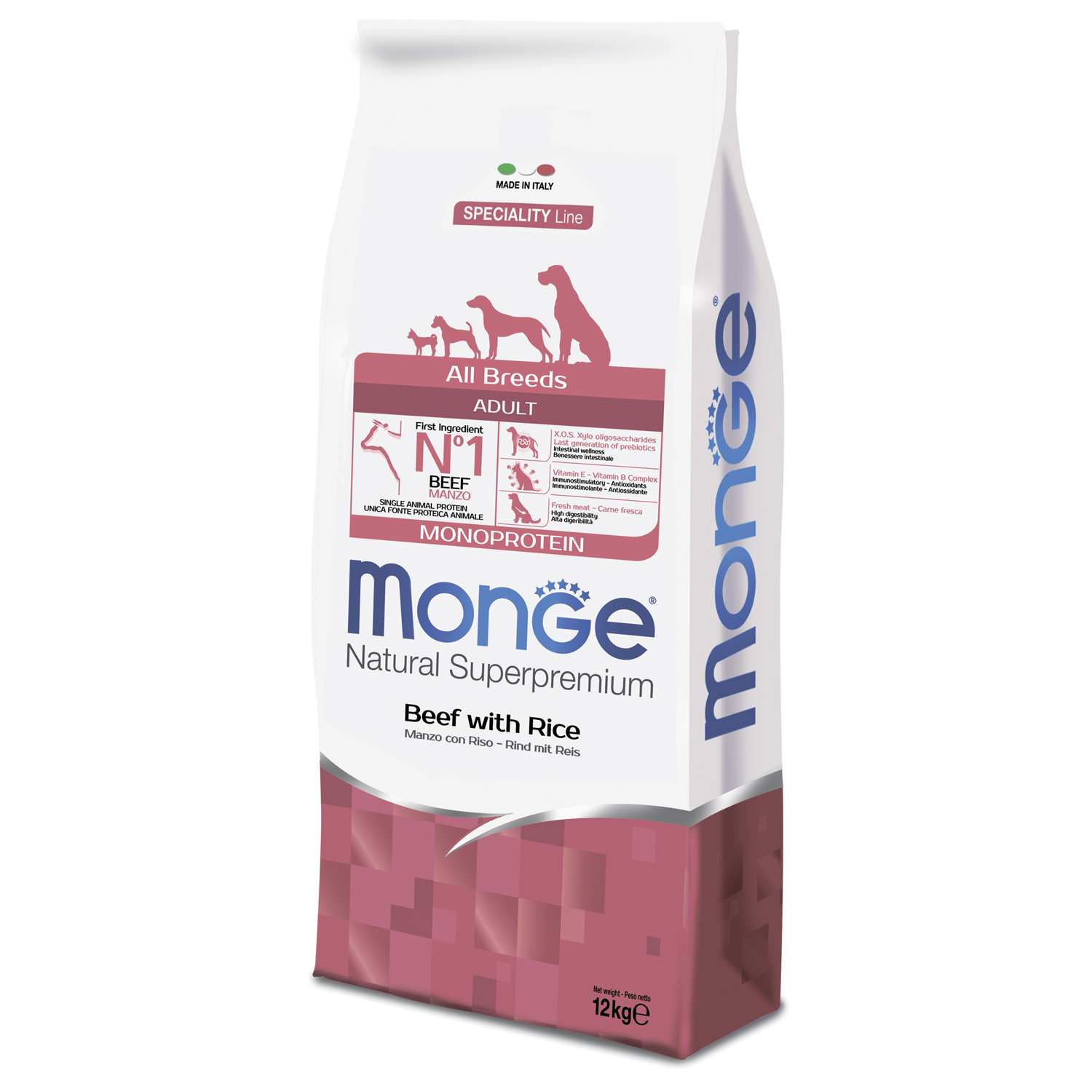 Сухой корм Monge Dog Speciality Line Monoprotein All Breeds Beef and Rice для взрослых собак всех пород, из говядины с рисом 12 кг