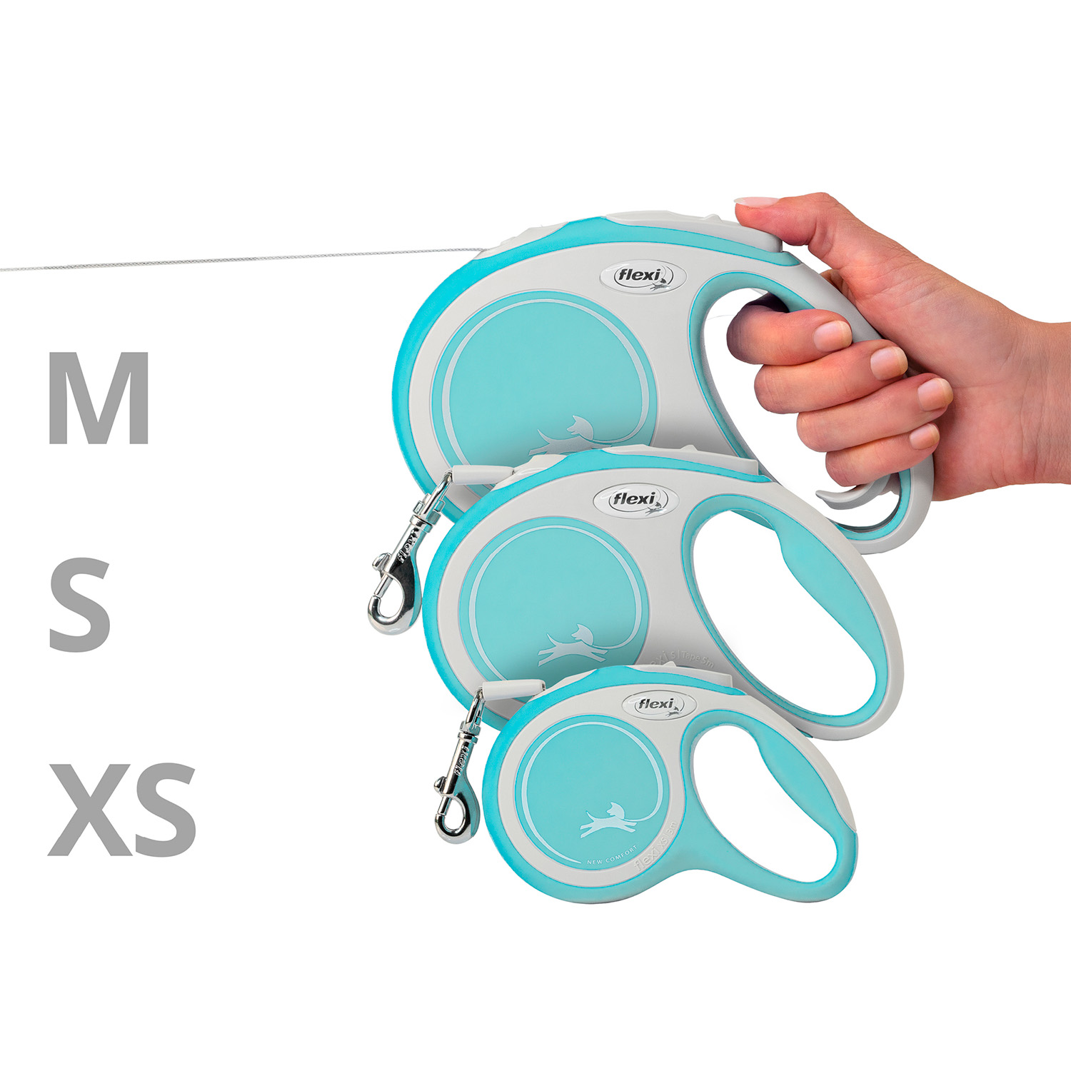 flexi рулетка NEW LINE Comfort M (до 25 кг) лента 5 м серый/голубой