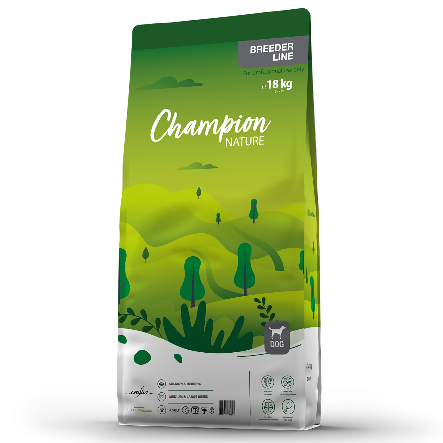 Сухой корм CRAFTIA CHAMPION NATURE ULTRA для взрослых собак средних и крупных пород из лосося и сельди 18 кг