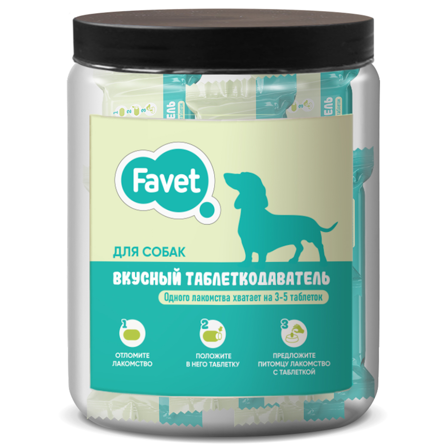 Favet Вкусный таблеткодаватель для собак (12 шт.), ПЭТ-банка
