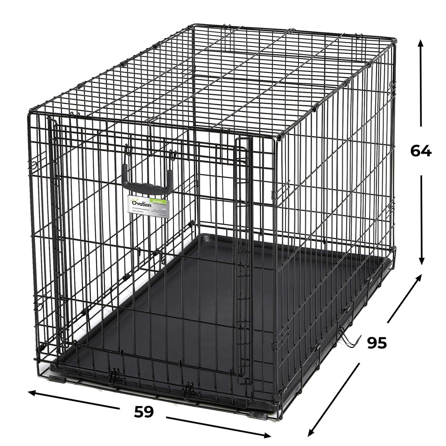 Клетка MidWest Ovation для собак 95х59х64h см, с торцевой вертикально-откидной дверью, черная