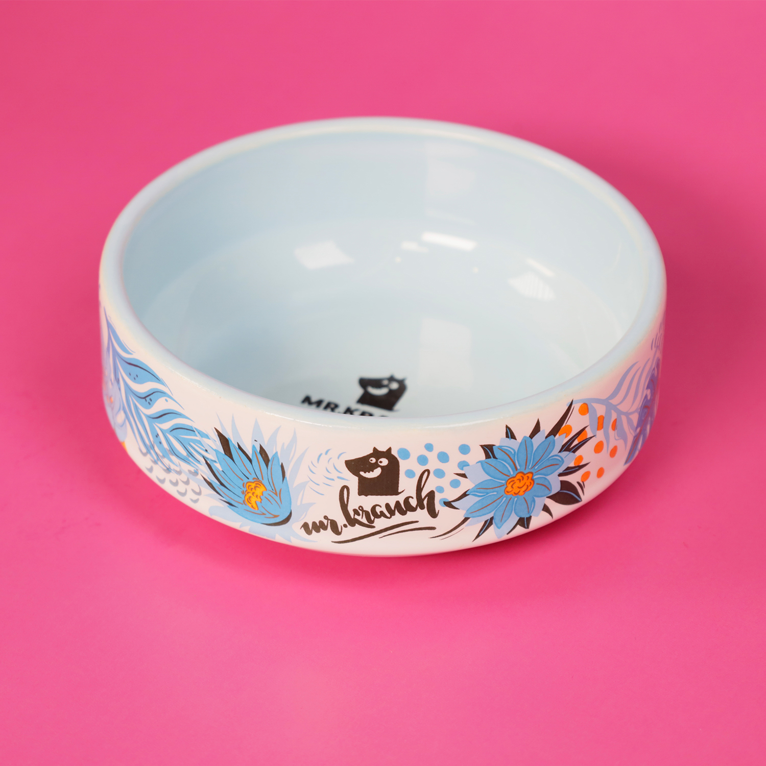 Миска Mr.Kranch для собак и кошек из фарфора Тропики 350мл голубая