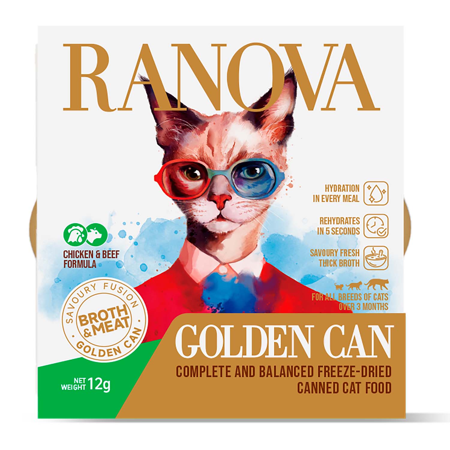 Полнорационный сухой (сублимированный) корм Ranova для кошек консервированный с курицей и говядиной, 12 г