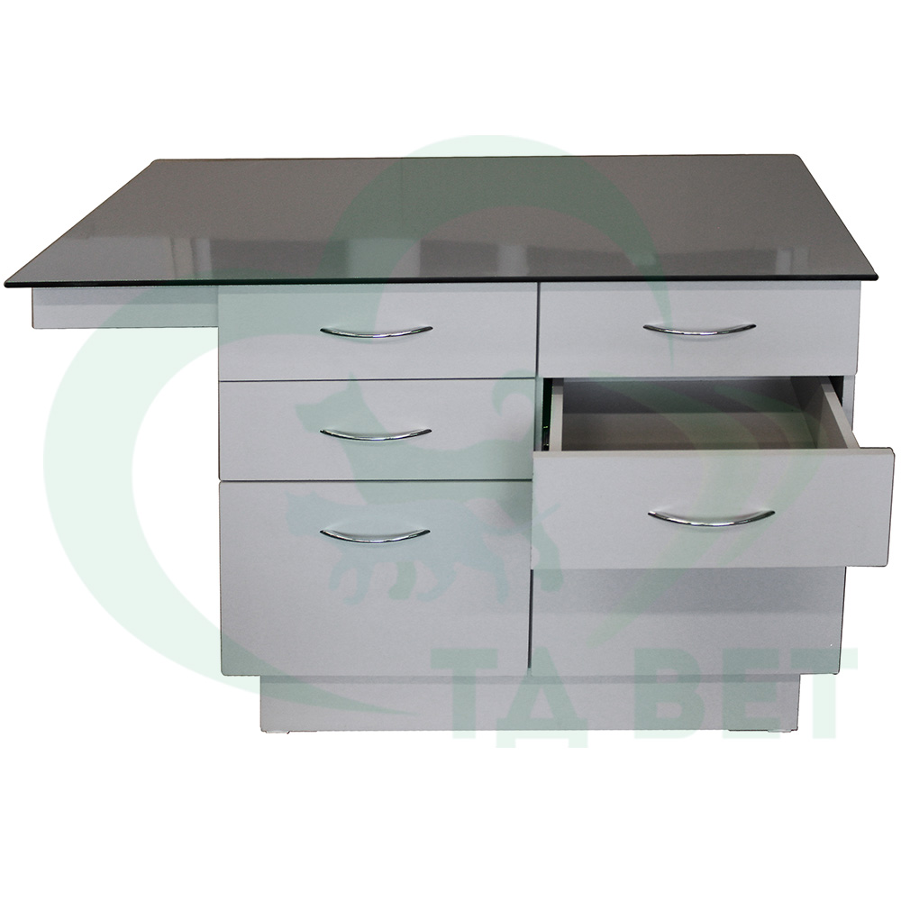 ТД ВЕТ Стол смотровой 22.02 с ящиками, вывод столешницы справа, нерж. сталь, 1200х580х867h