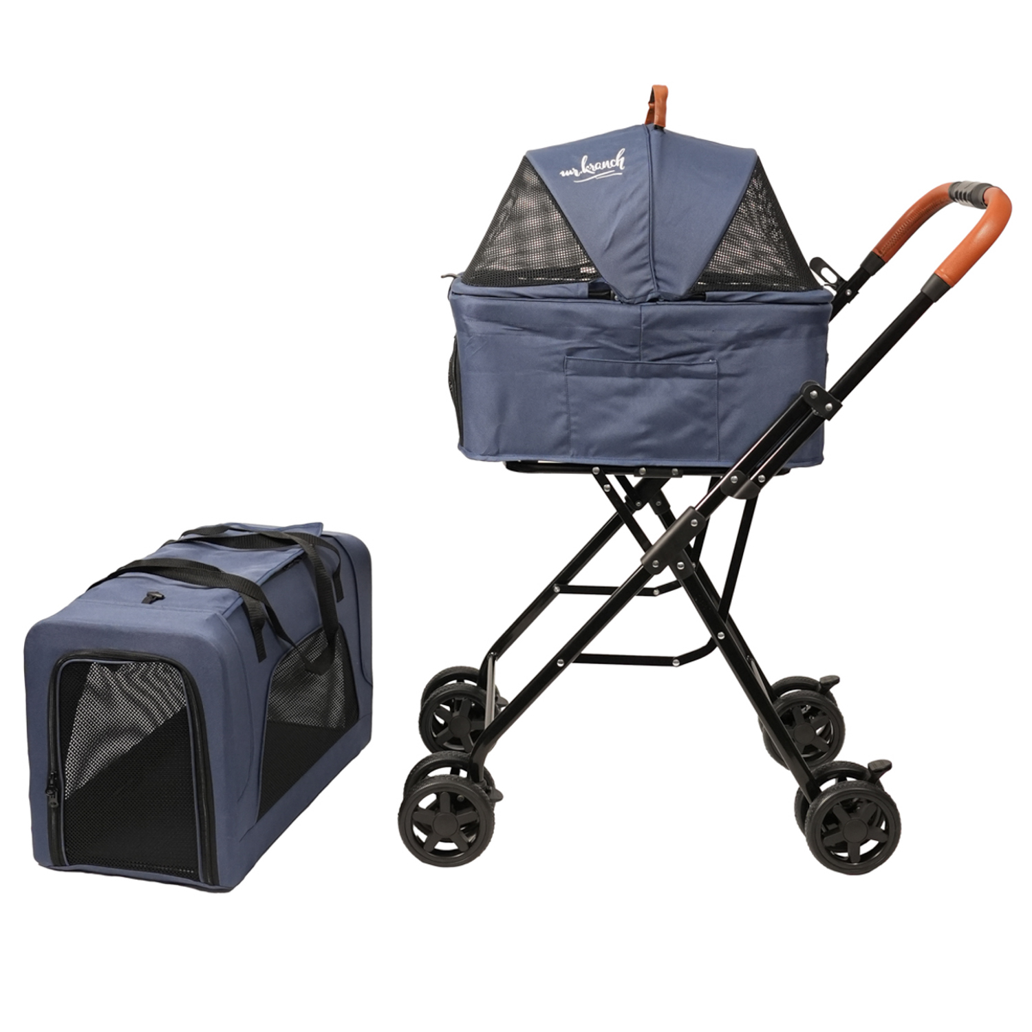 Коляска прогулочная Mr.Kranch для собак и кошек двойная (макс. нагрузка 10+10 кг) голубая