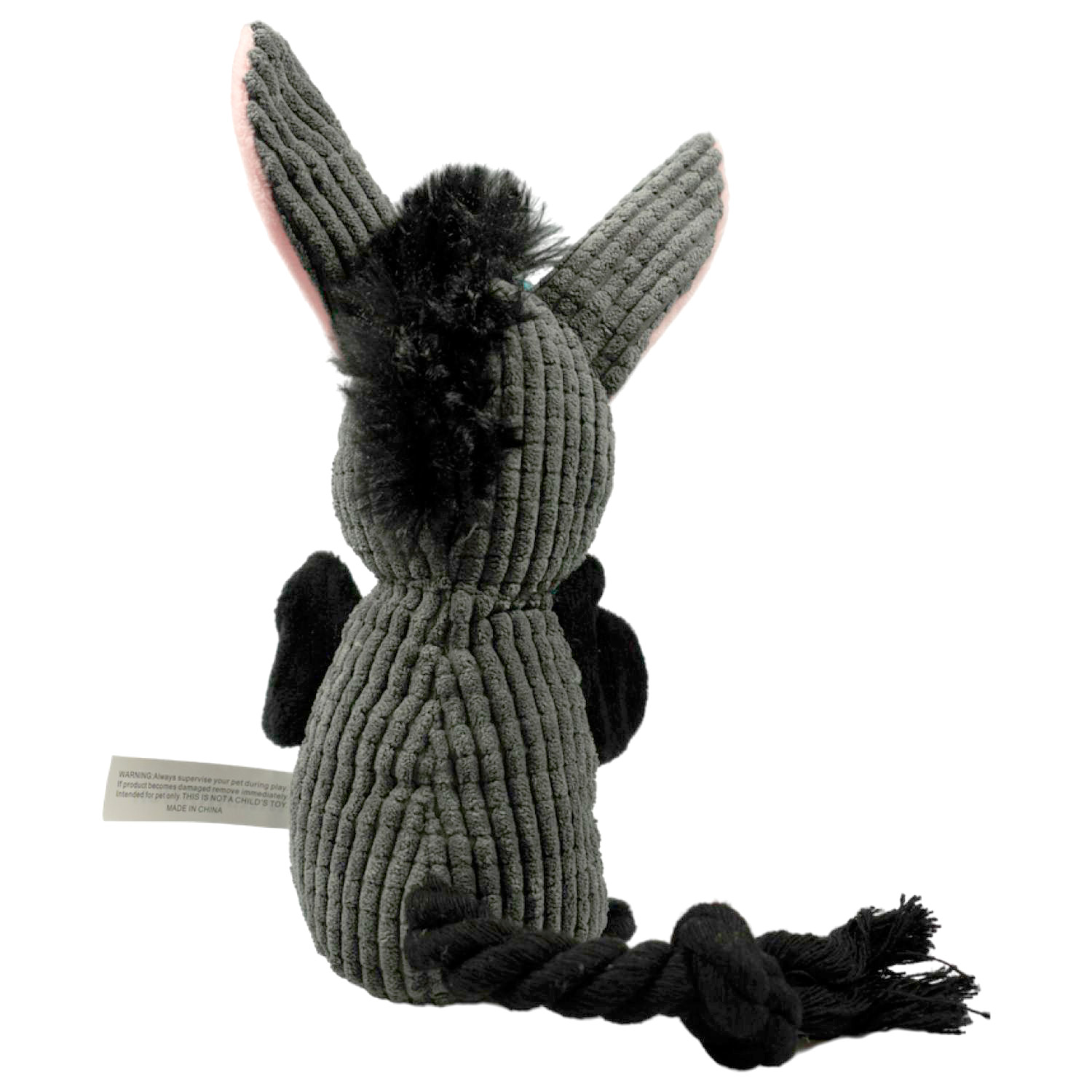 Игрушка Mr.Kranch для собак Ослик плюшевая с канатиками пищалкой и карманом под лакомство 21 см серая