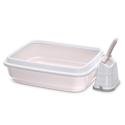 IMAC туалет-лоток для кошек DUO с совочком на подставке 50х40х15h см, нежно-розовый IMAC туалет-лоток для кошек DUO с совочком на подставке 50х40х15h см, нежно-розовый